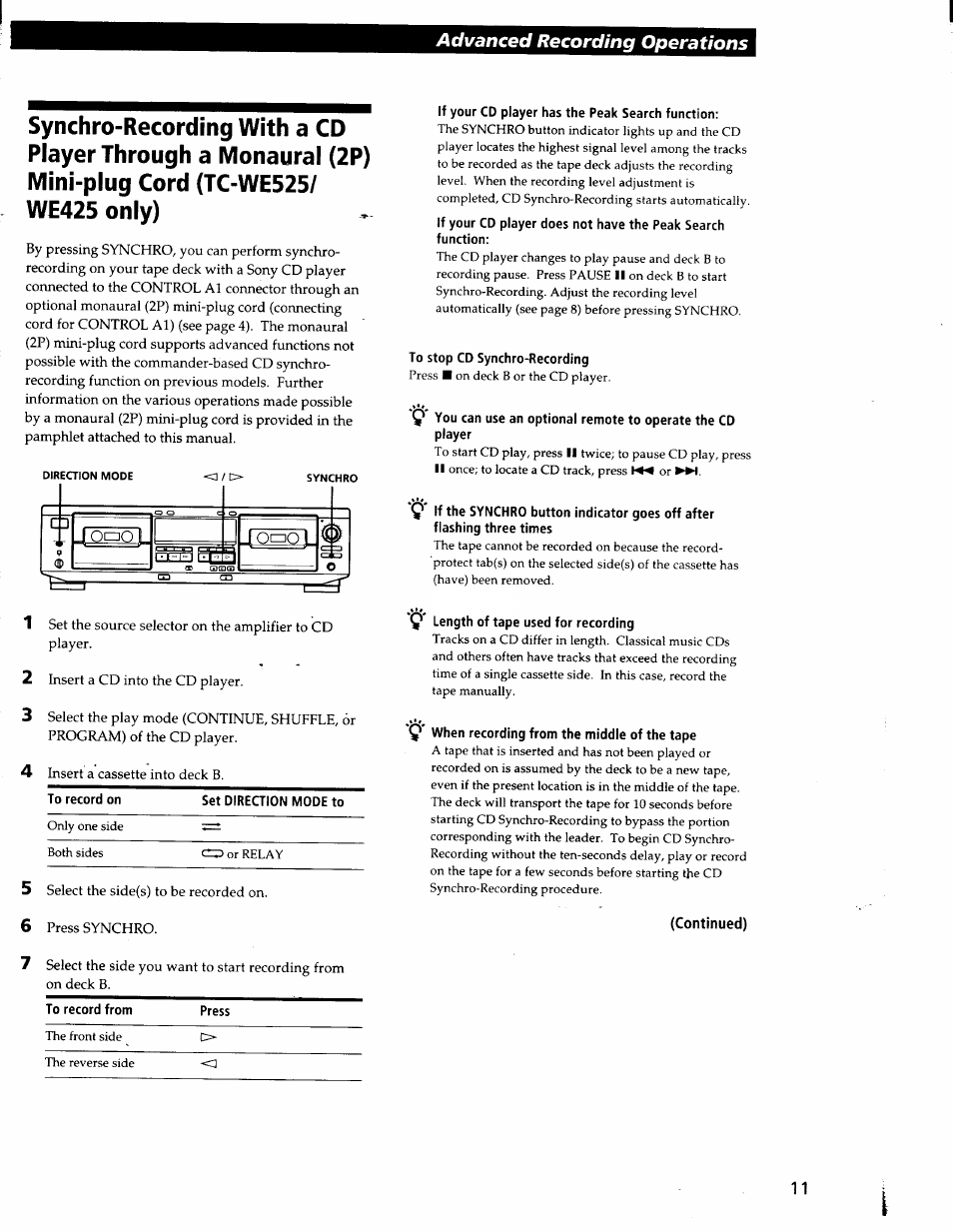 1 / o | Sony TC-WE425 User Manual | Page 11 / 17