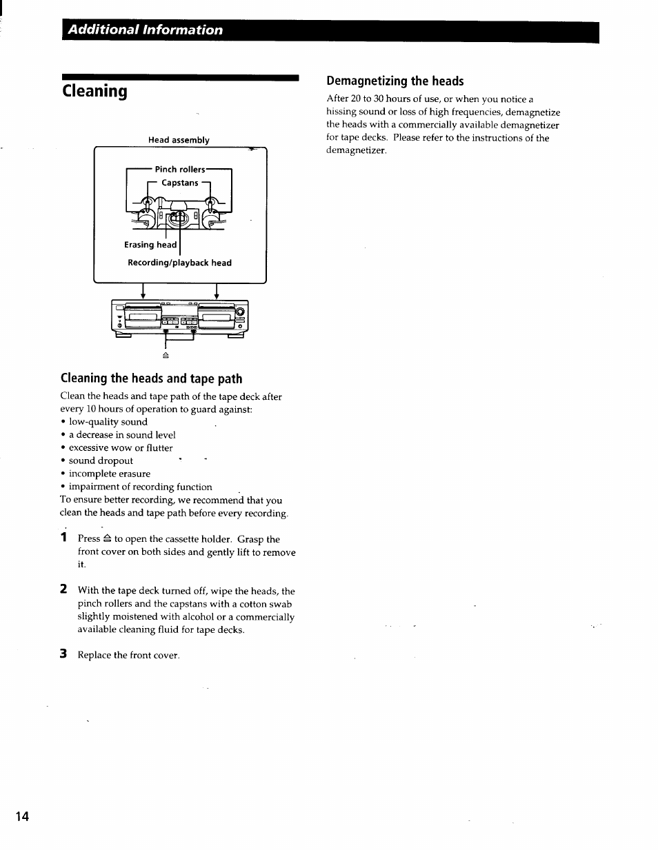 Cleaning | Sony TC-WE425 User Manual | Page 14 / 17