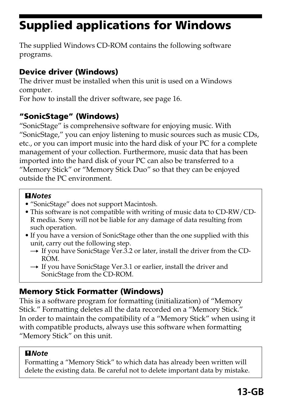 Supplied applications for windows | Sony MSAC-US40 User Manual | Page 13 / 43