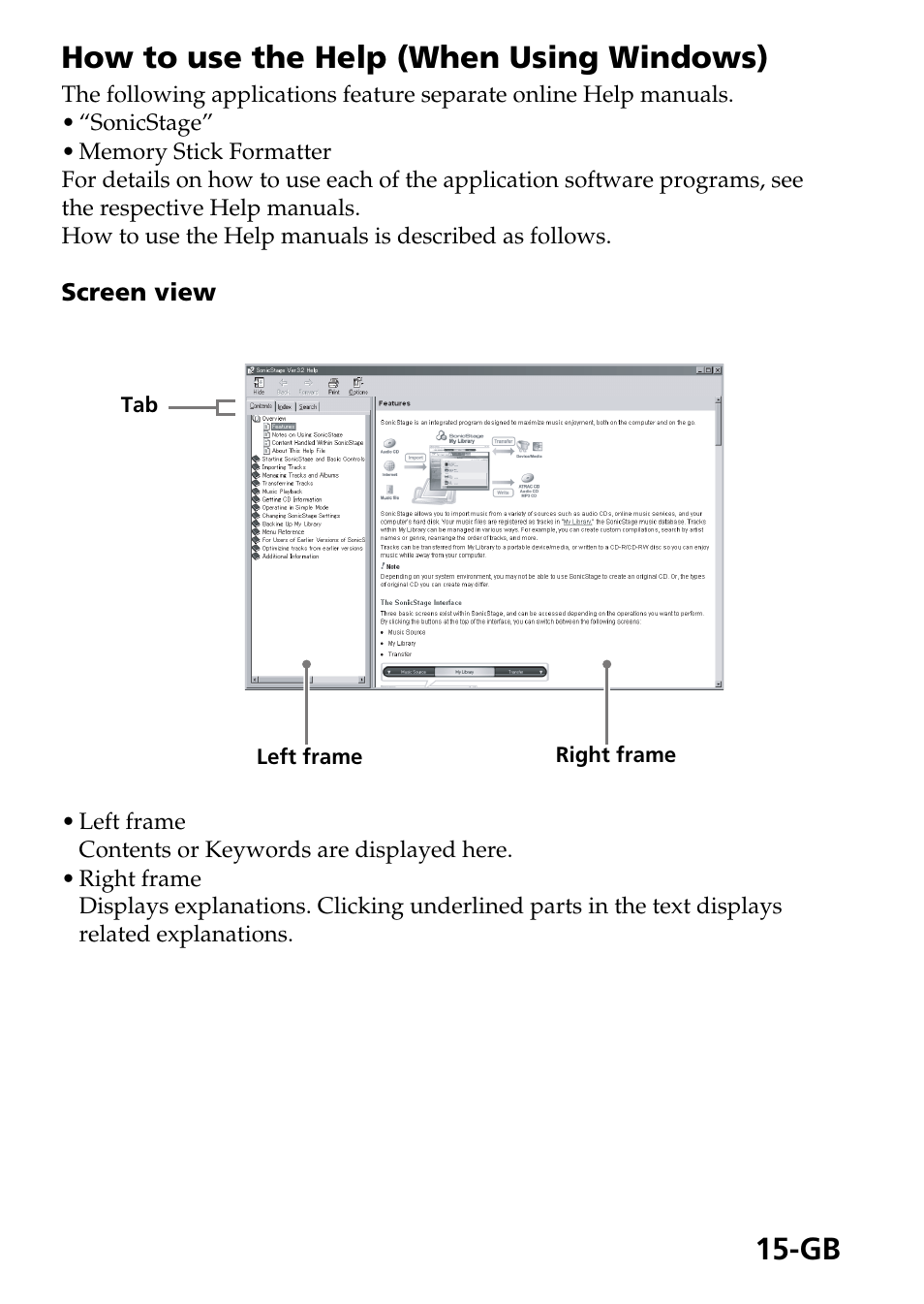 Gb how to use the help (when using windows) | Sony MSAC-US40 User Manual | Page 15 / 43