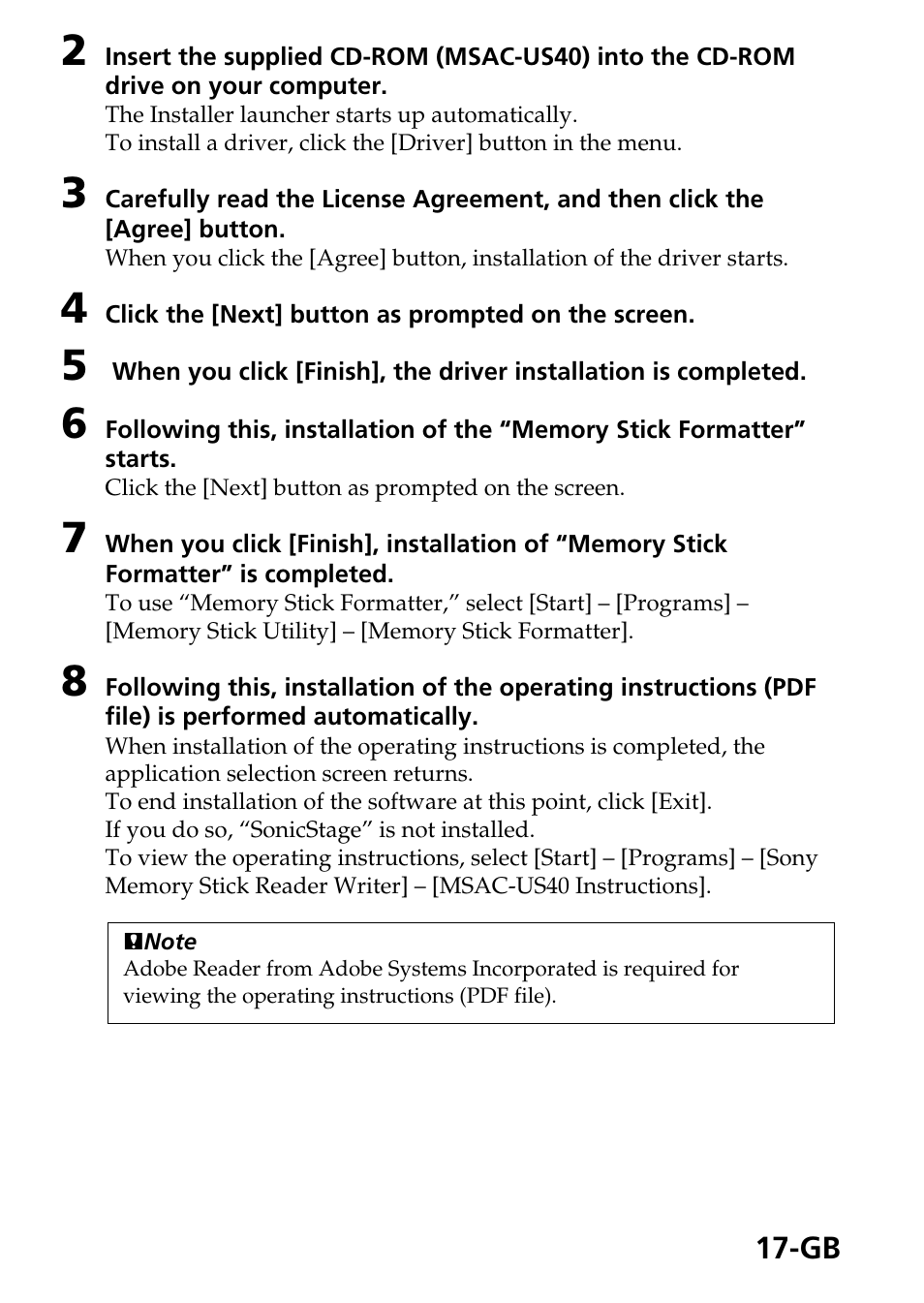 Sony MSAC-US40 User Manual | Page 17 / 43