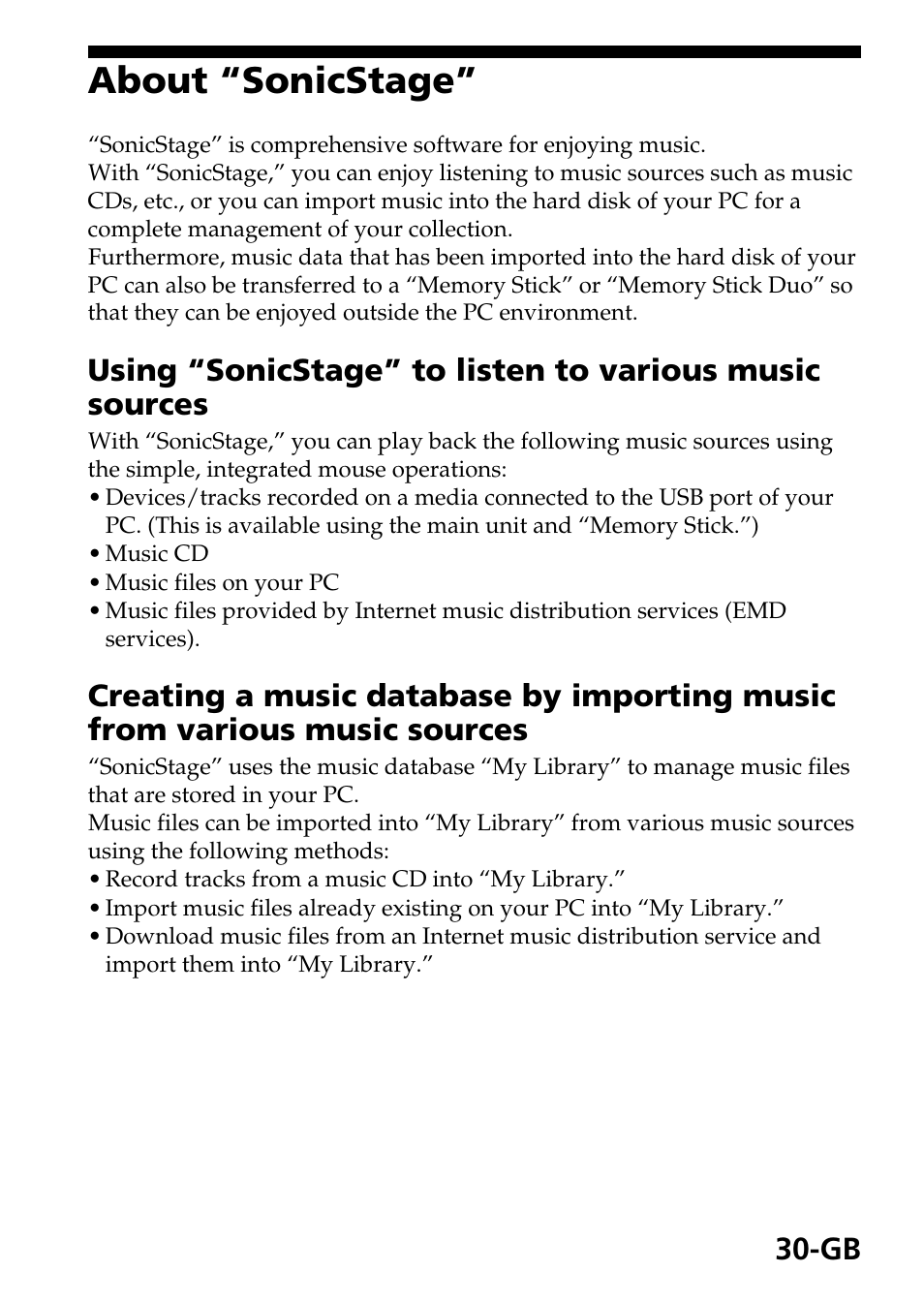 About “sonicstage | Sony MSAC-US40 User Manual | Page 30 / 43