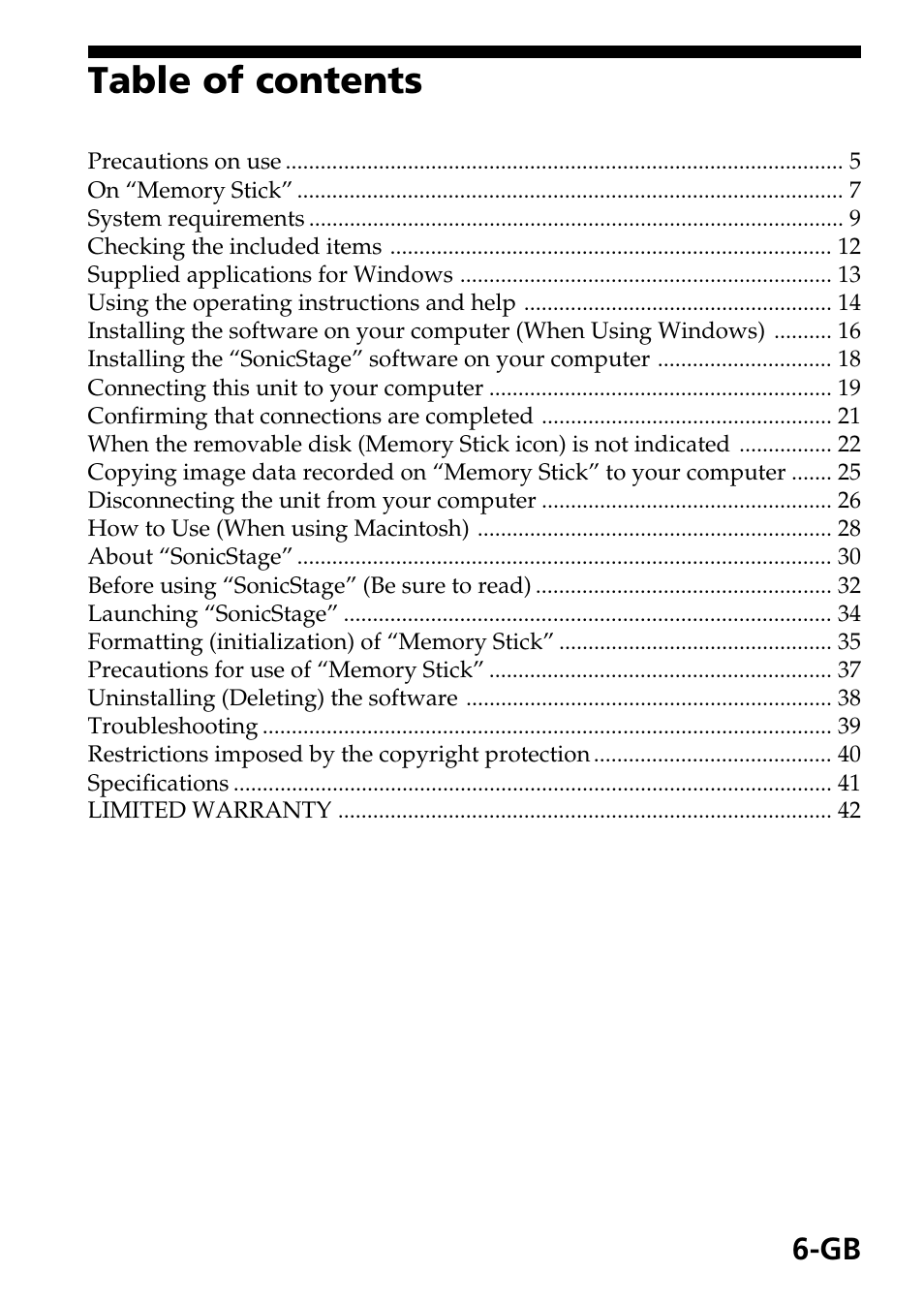 Sony MSAC-US40 User Manual | Page 6 / 43