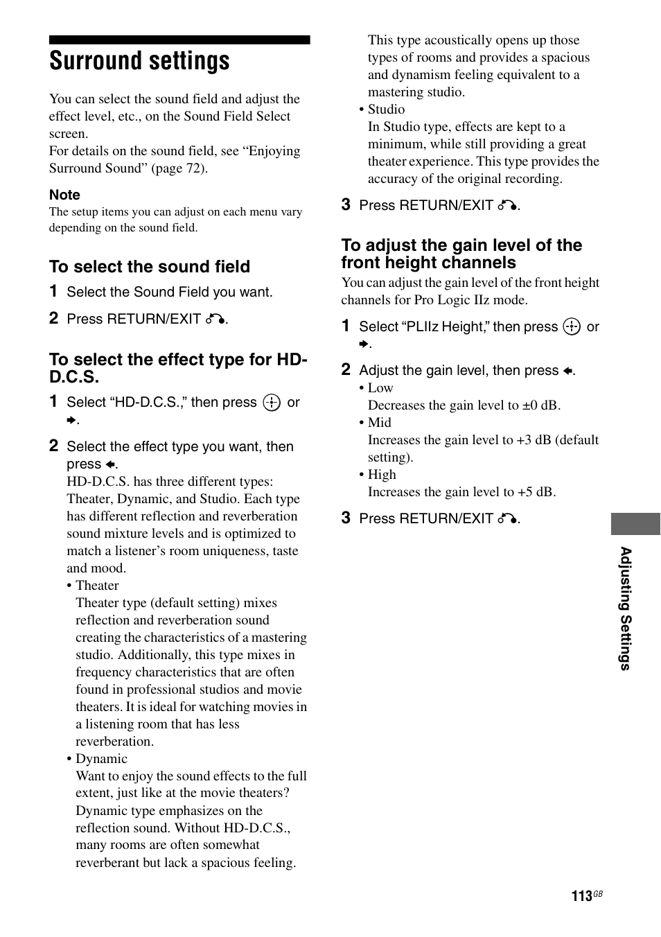 Surround settings | Sony STR-DA3600ES User Manual | Page 113 / 162