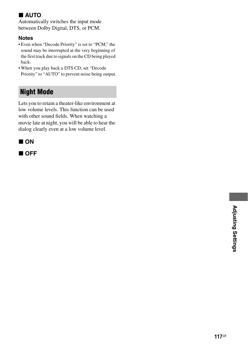 Night mode | Sony STR-DA3600ES User Manual | Page 117 / 162