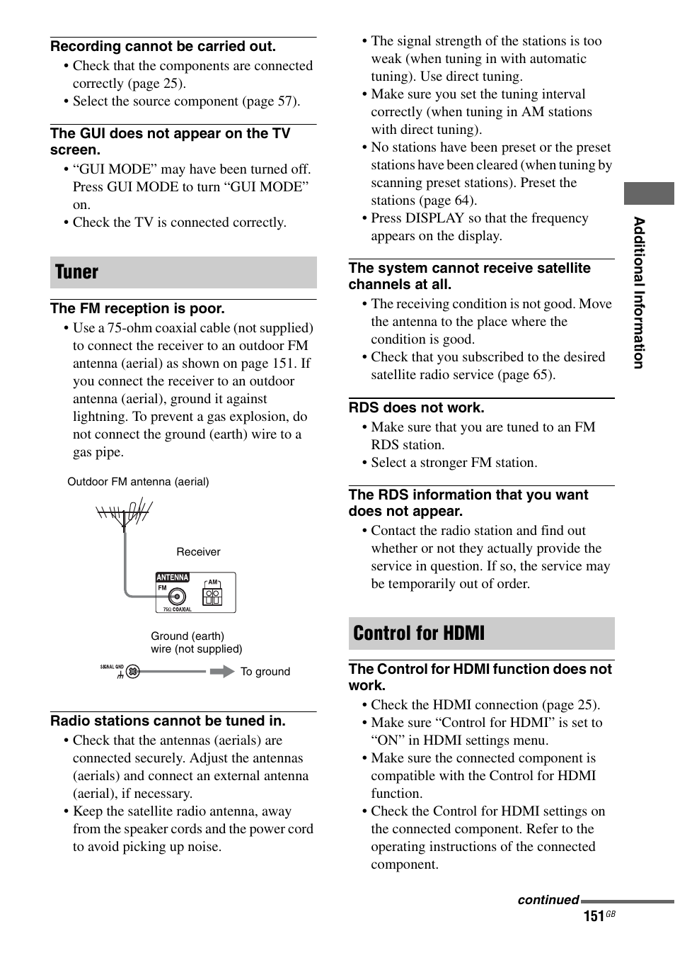 Tuner, Control for hdmi | Sony STR-DA3600ES User Manual | Page 151 / 162