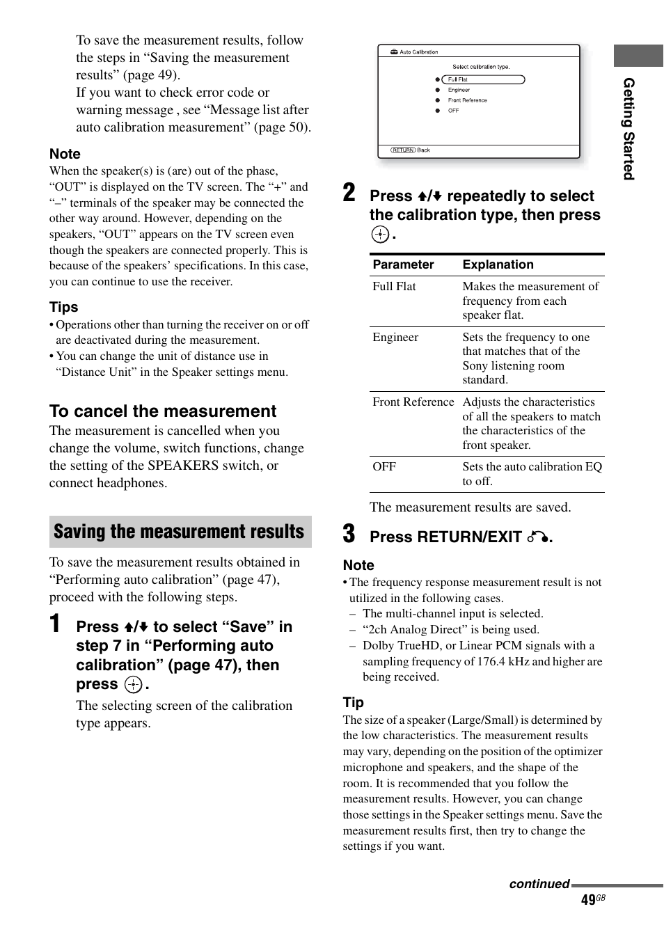 Saving the measurement results | Sony STR-DA3600ES User Manual | Page 49 / 162