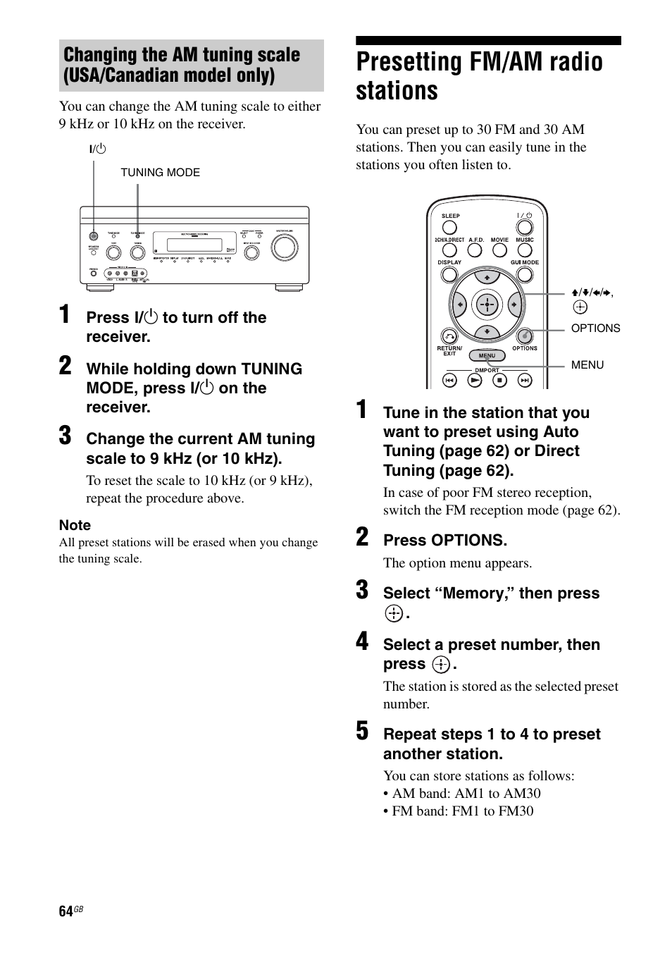 Presetting fm/am radio stations | Sony STR-DA3600ES User Manual | Page 64 / 162