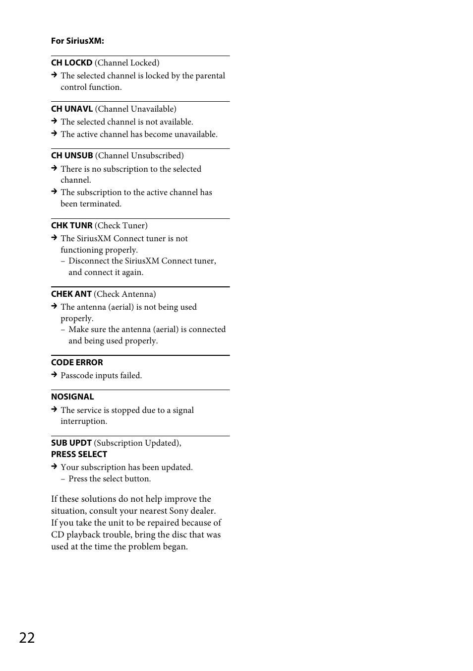 Sony CDX-M20 User Manual | Page 22 / 68