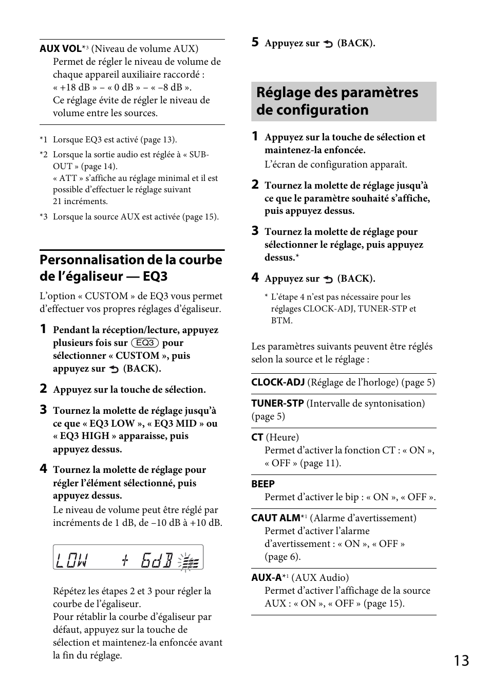 Réglage des paramètres de configuration, Personnalisation de la courbe de l’égaliseur — eq3 | Sony CDX-M20 User Manual | Page 35 / 68