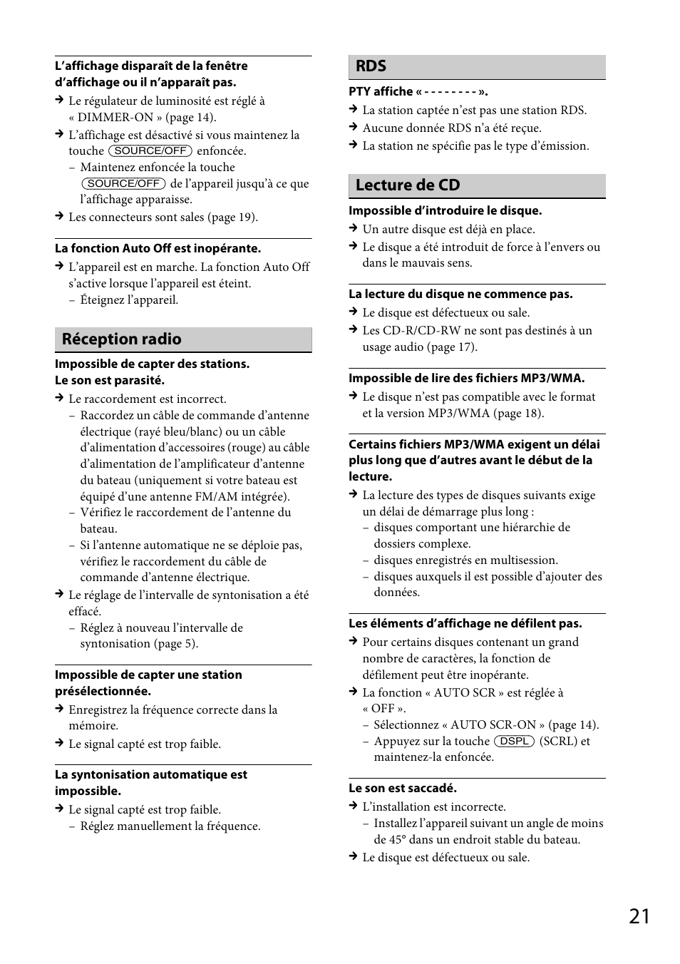 Réception radio, Lecture de cd | Sony CDX-M20 User Manual | Page 43 / 68