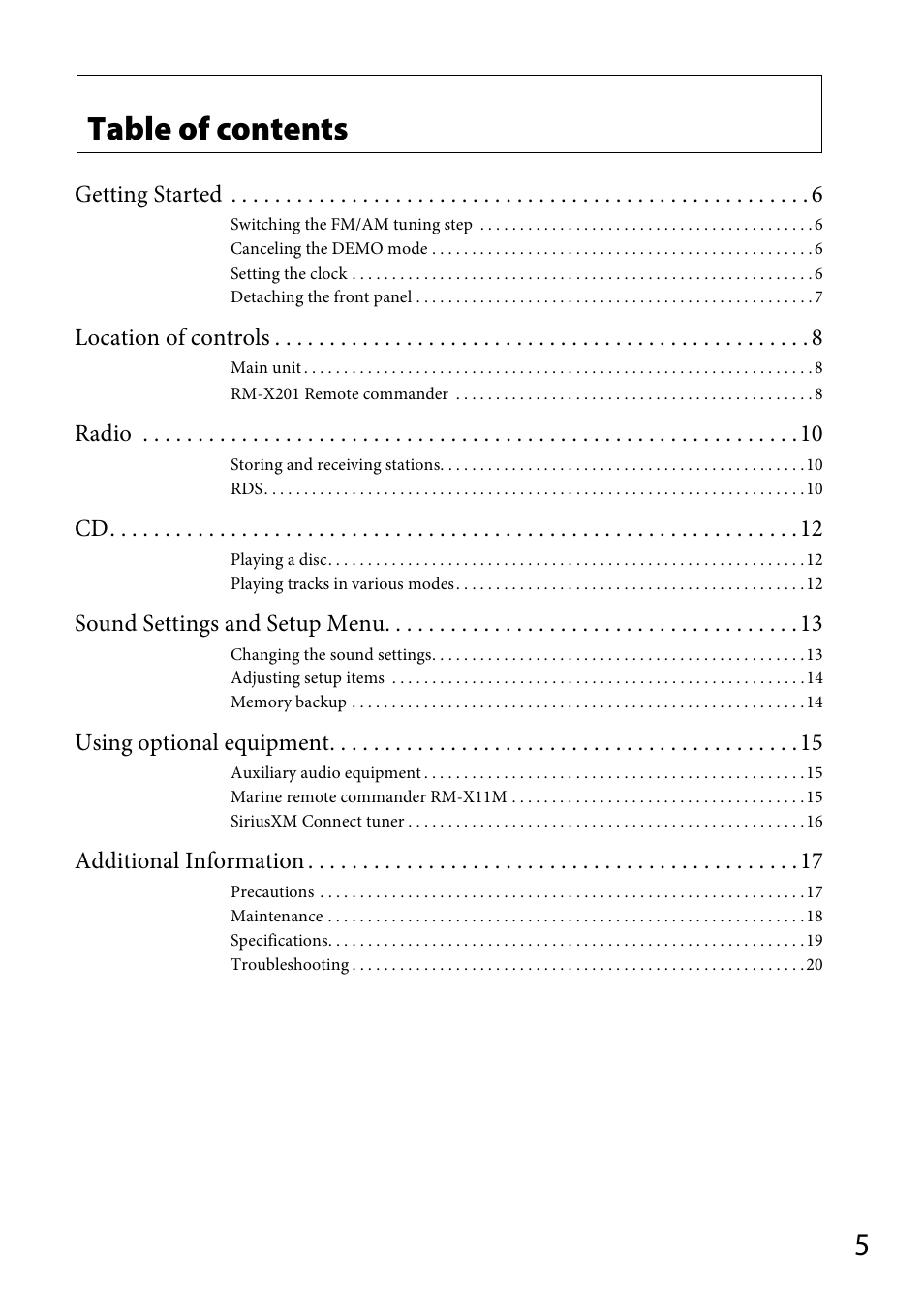Sony CDX-M20 User Manual | Page 5 / 68