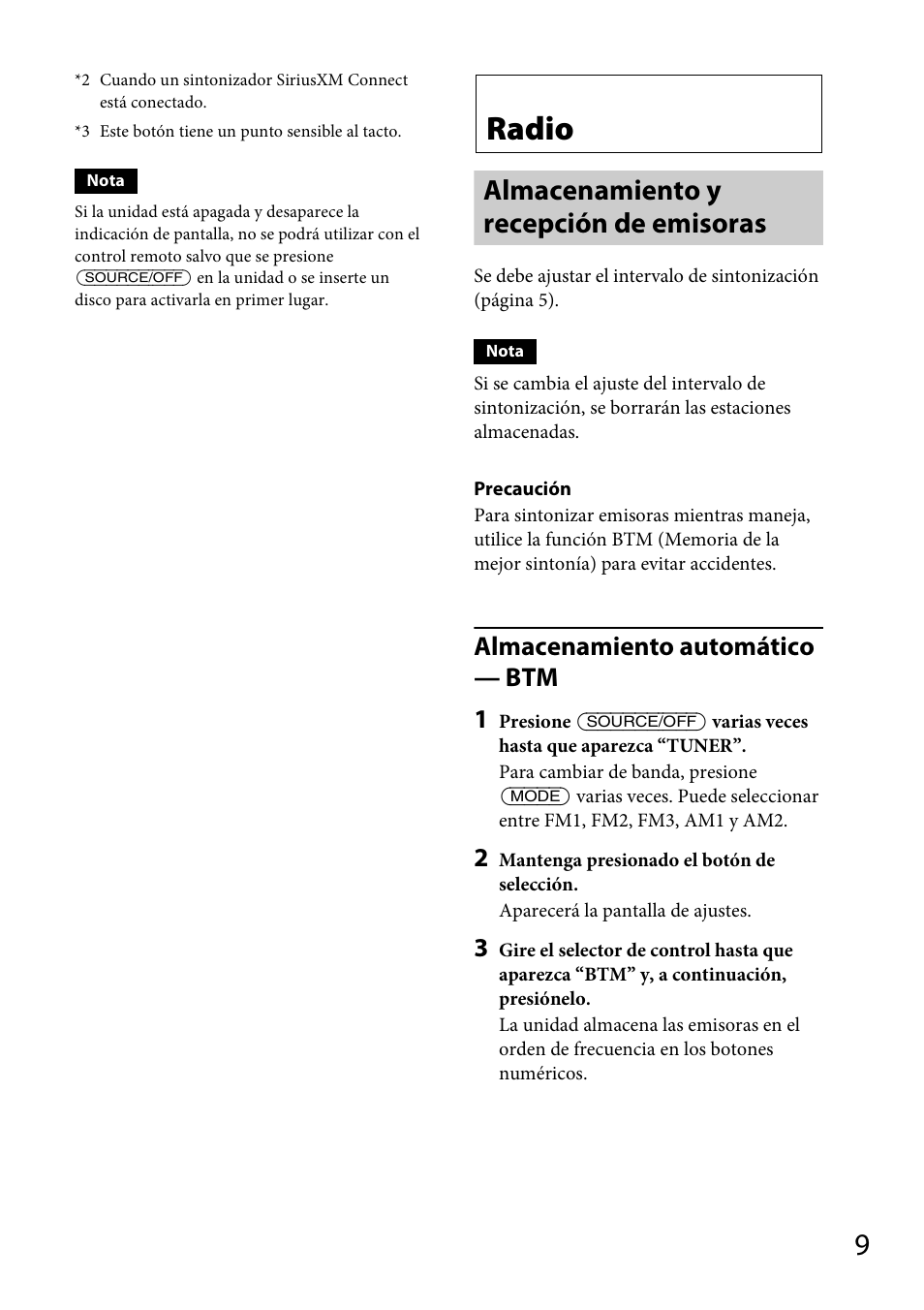 Radio, Almacenamiento y recepción de emisoras, Almacenamiento automático — btm 1 | Sony CDX-M20 User Manual | Page 53 / 68