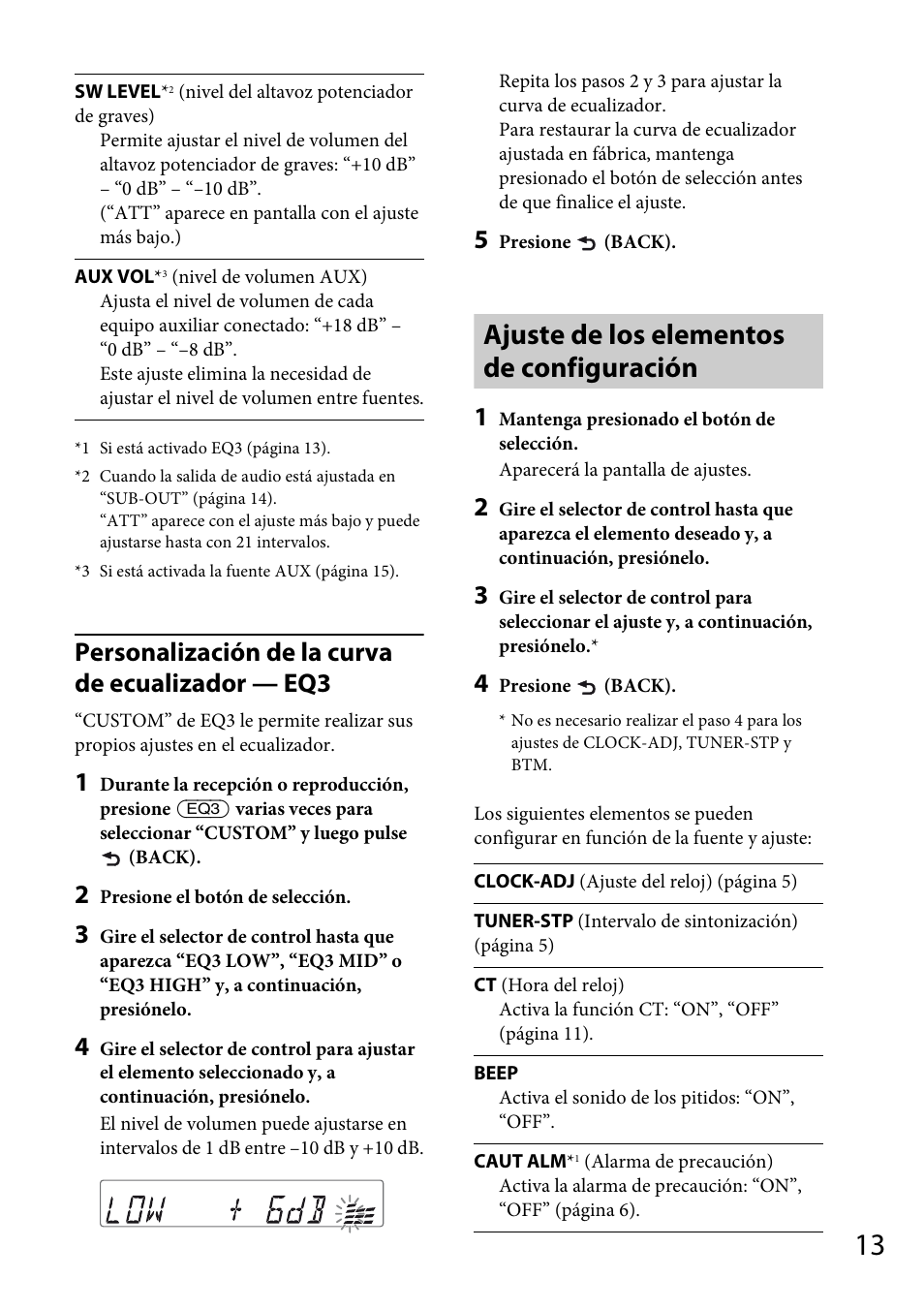 Ajuste de los elementos de configuración, Personalización de la curva de ecualizador — eq3 | Sony CDX-M20 User Manual | Page 57 / 68