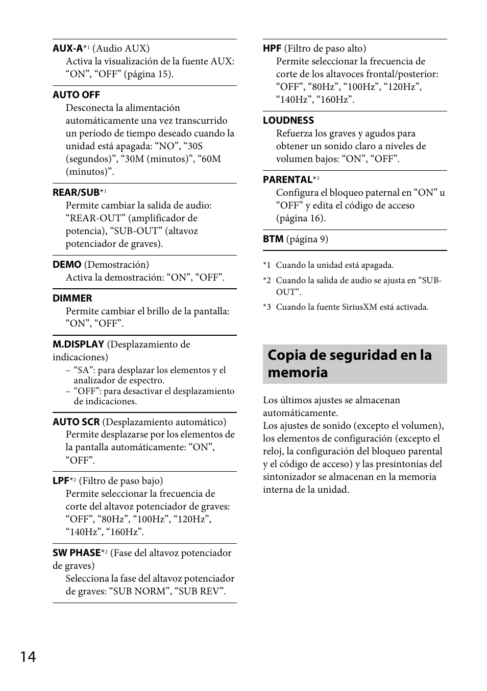 Copia de seguridad en la memoria | Sony CDX-M20 User Manual | Page 58 / 68