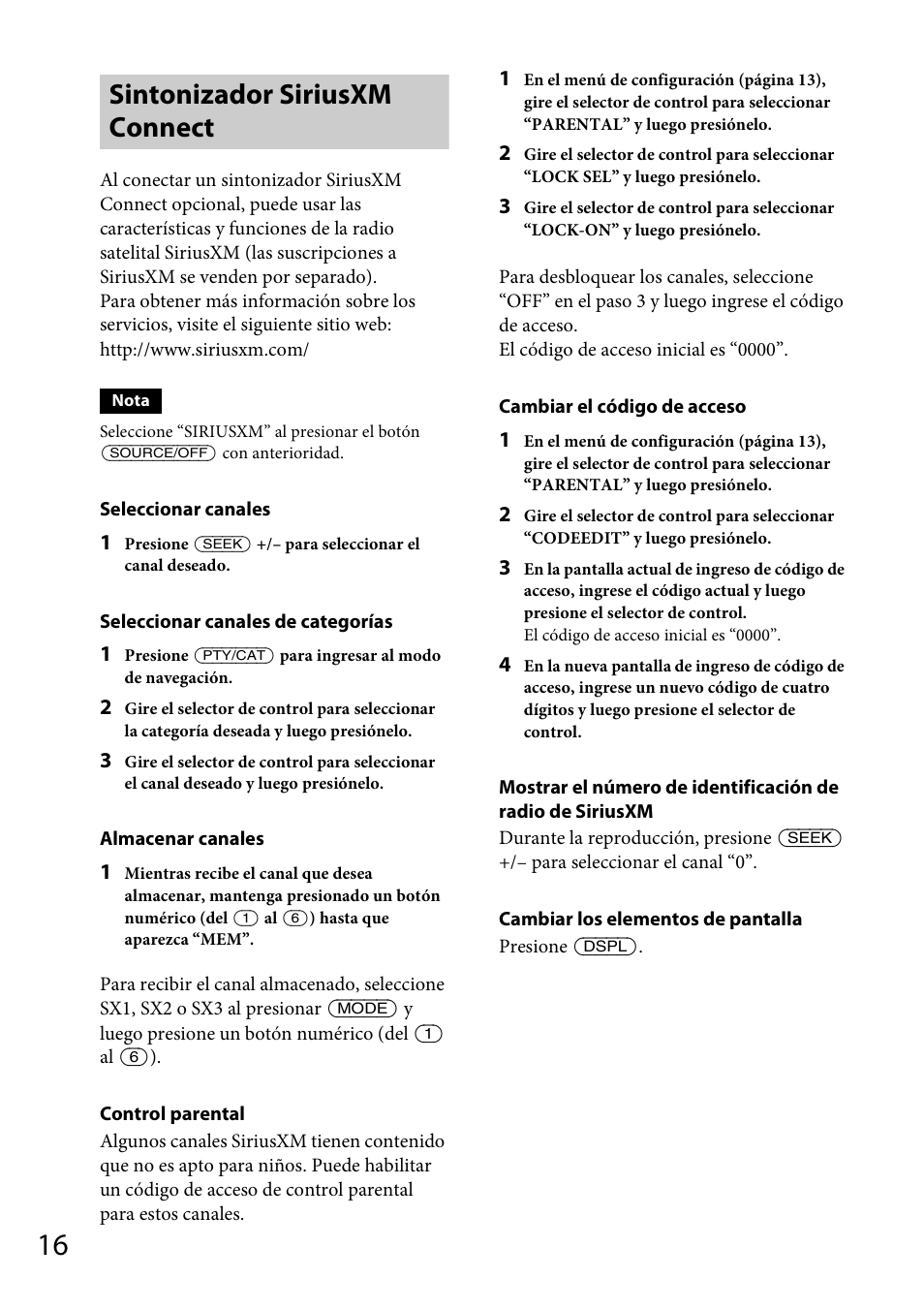 Sintonizador siriusxm connect | Sony CDX-M20 User Manual | Page 60 / 68