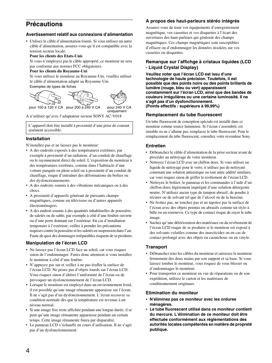 Précautions, 4précautions | Sony SDM-M51D User Manual | Page 24 / 104