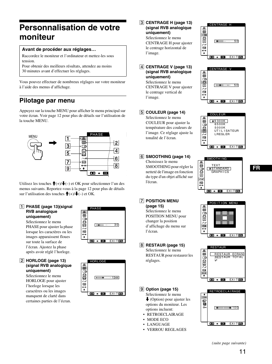 Personnalisation de votre moniteur, Pilotage par menu | Sony SDM-M51D User Manual | Page 31 / 104