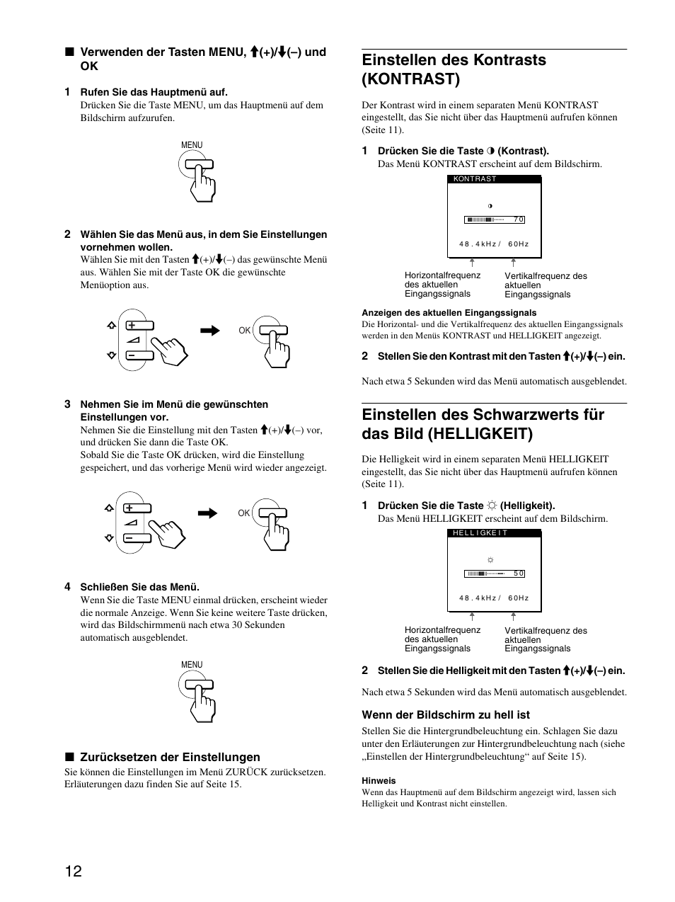 Einstellen des kontrasts (kontrast), Seite 12), Seite 12 | E auf seite 12 | Sony SDM-M51D User Manual | Page 52 / 104