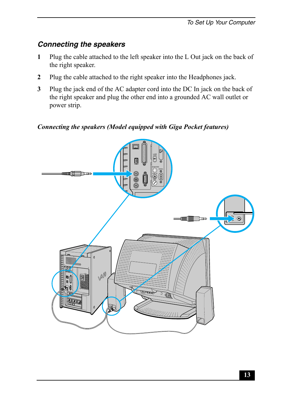 Connecting the speakers | Sony PCV-RX791 User Manual | Page 13 / 36