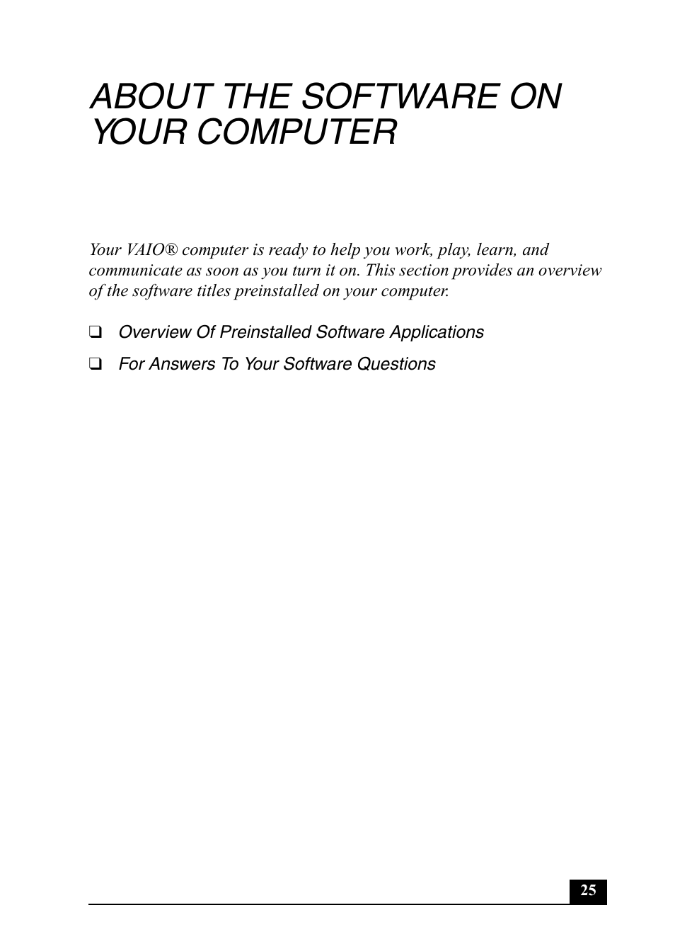 About the software on your computer | Sony PCV-RX791 User Manual | Page 25 / 36