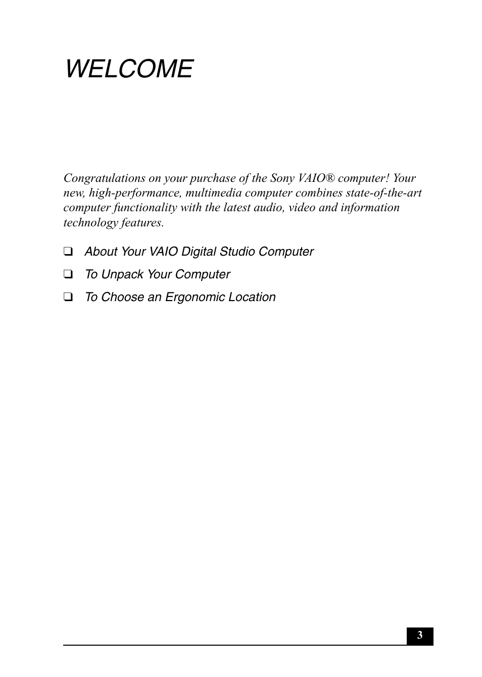 Welcome | Sony PCV-RX791 User Manual | Page 3 / 36