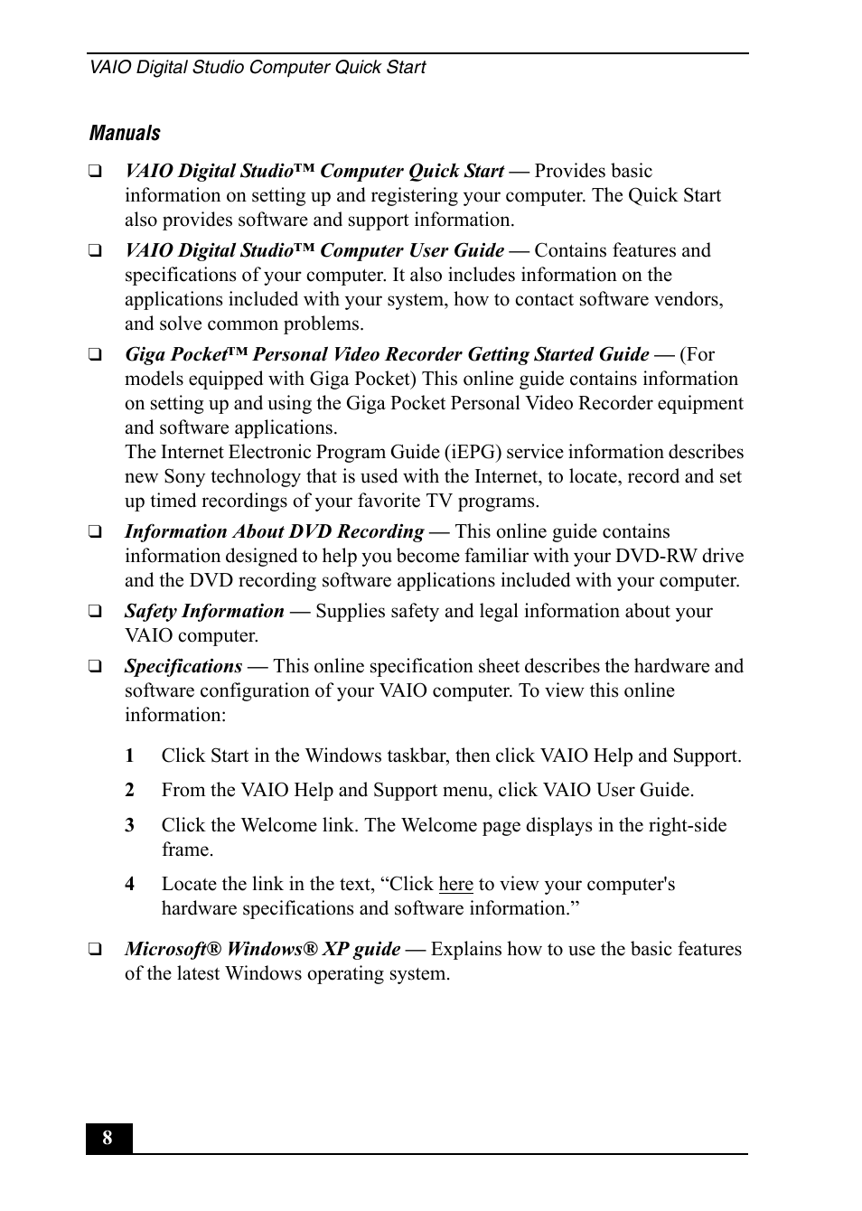 Sony PCV-RX791 User Manual | Page 8 / 36