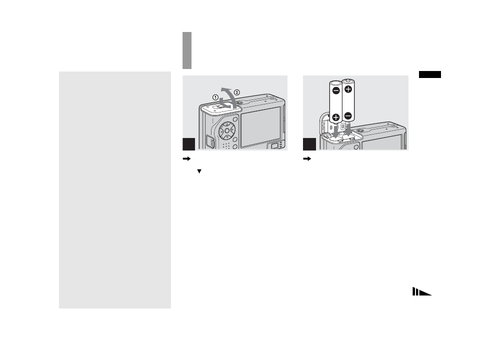 Inserting the batteries | Sony DSC-W1 User Manual | Page 13 / 128