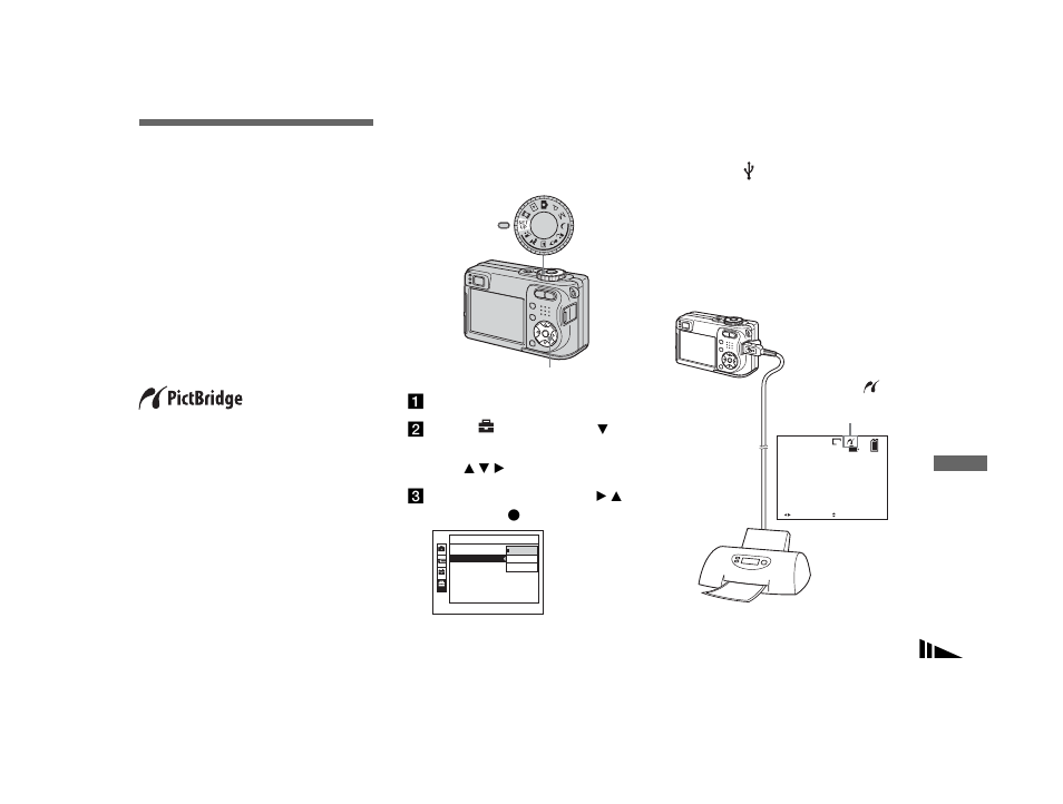 Still image printing (pictbridge printer), Connecting to a pictbridge compliant printer, Connecting to a pictbridge compliant | Printer | Sony DSC-W1 User Manual | Page 71 / 128