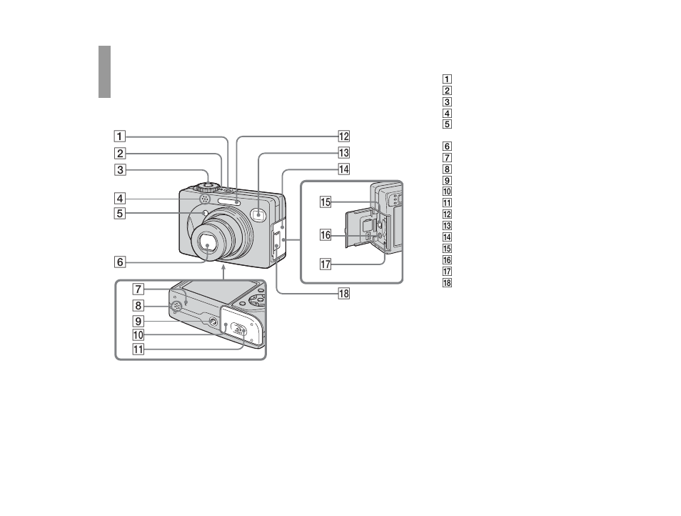 Identifying the parts | Sony DSC-W1 User Manual | Page 8 / 128