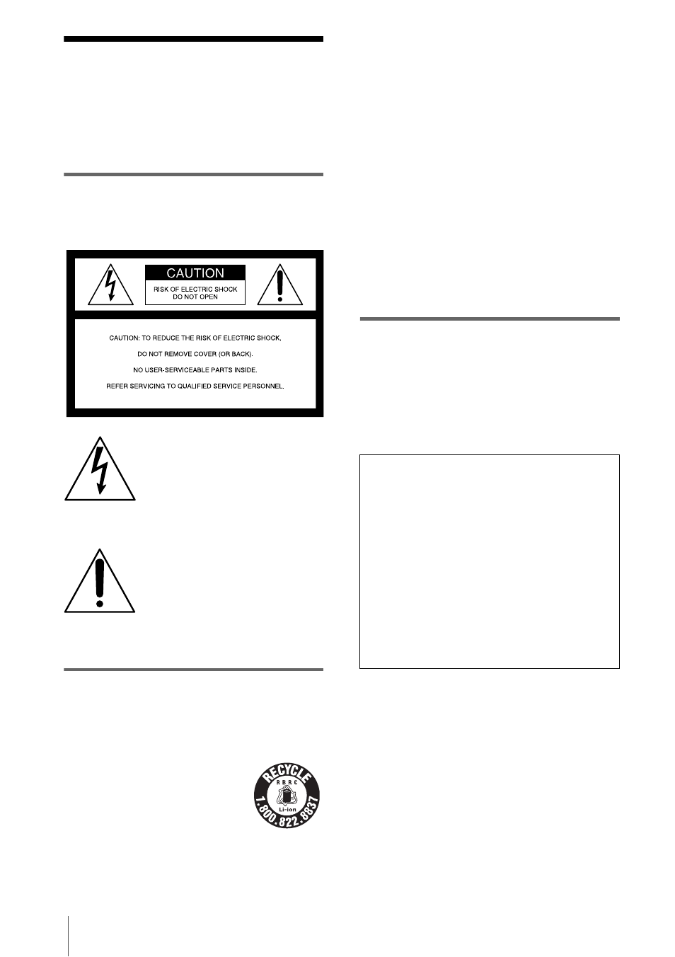 Read this first, Warning, For customers in the u.s.a. and canada | For customers in the u.s.a | Sony DCR-HC20 User Manual | Page 2 / 100
