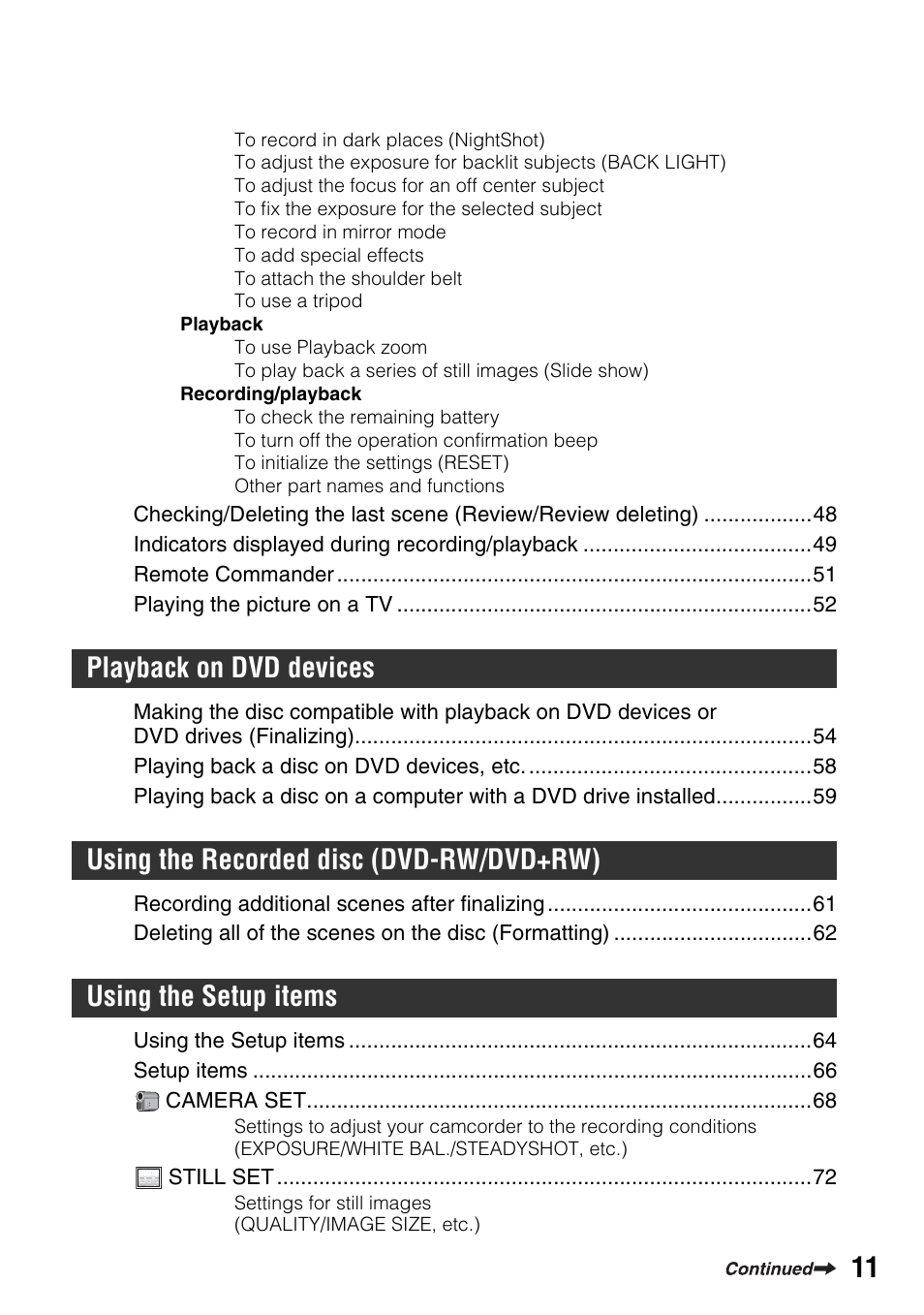 Sony DCR-DVD505 User Manual | Page 11 / 152
