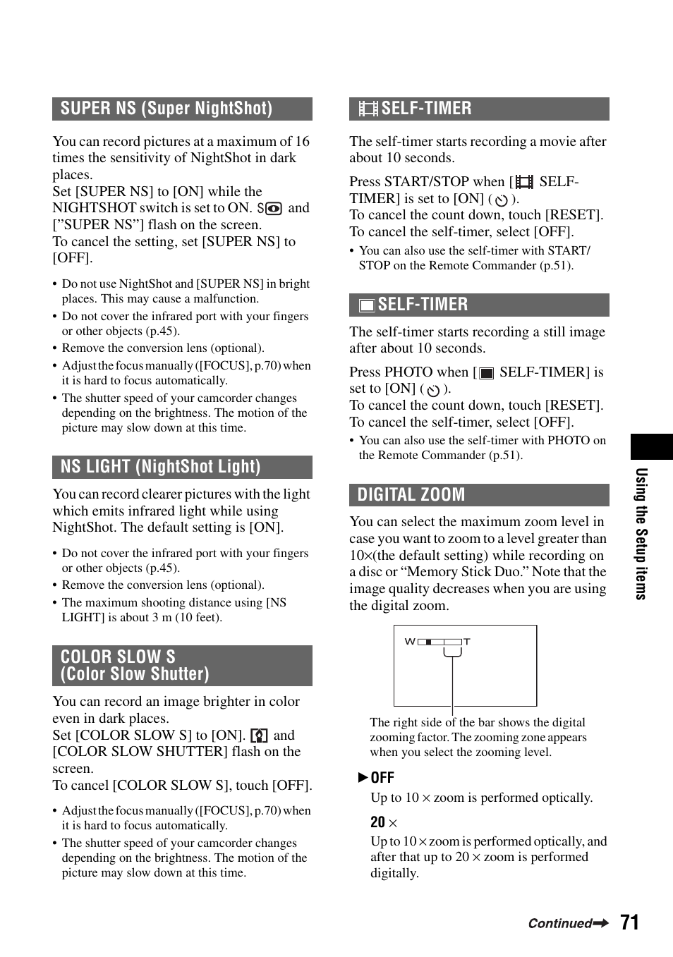 N (p.71), On (p.71) | Sony DCR-DVD505 User Manual | Page 71 / 152