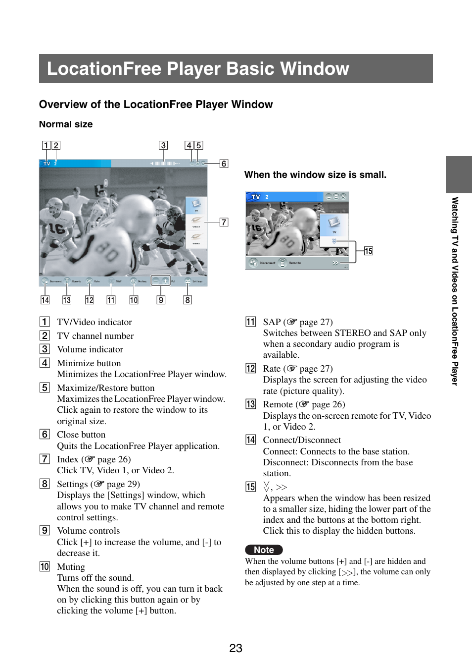 Locationfree player basic window, Overview of the locationfree player window | Sony LF-PK1 User Manual | Page 23 / 59