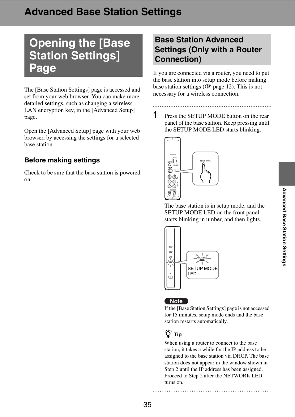 Advanced base station settings, Opening the [base station settings] page | Sony LF-PK1 User Manual | Page 35 / 59
