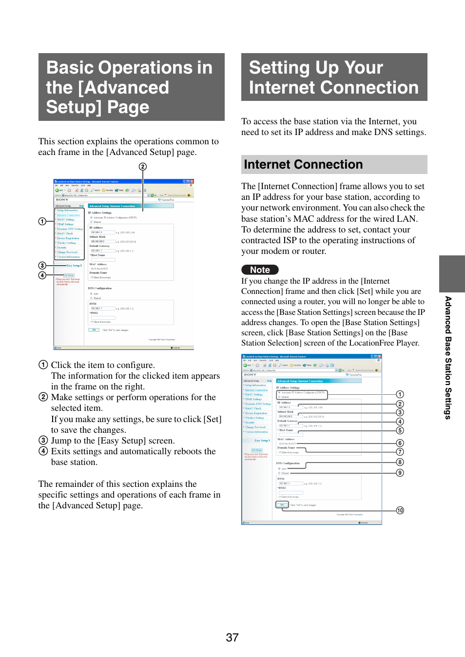 Setting up your internet connection, Internet connection | Sony LF-PK1 User Manual | Page 37 / 59