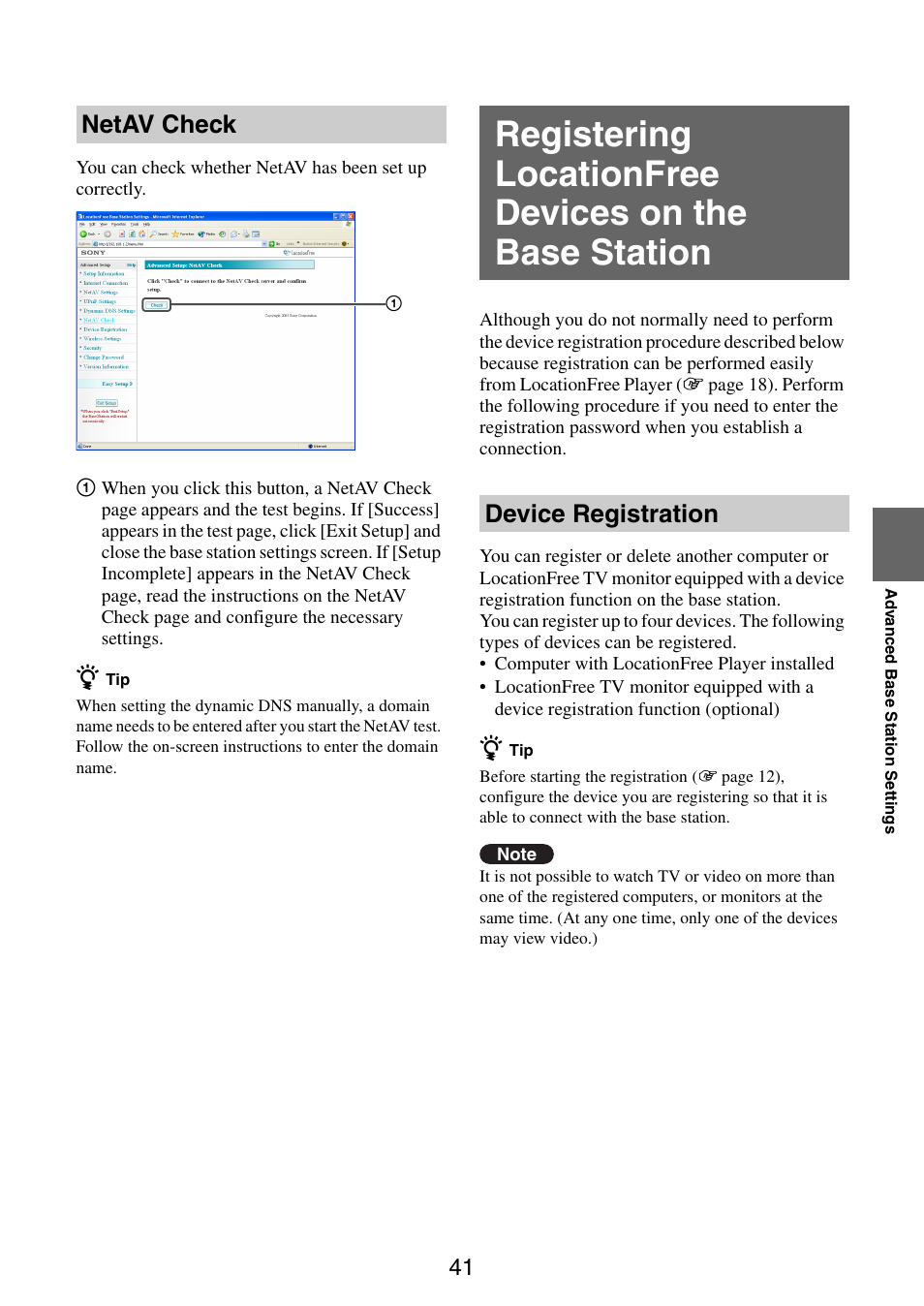 Netav check, Device registration | Sony LF-PK1 User Manual | Page 41 / 59