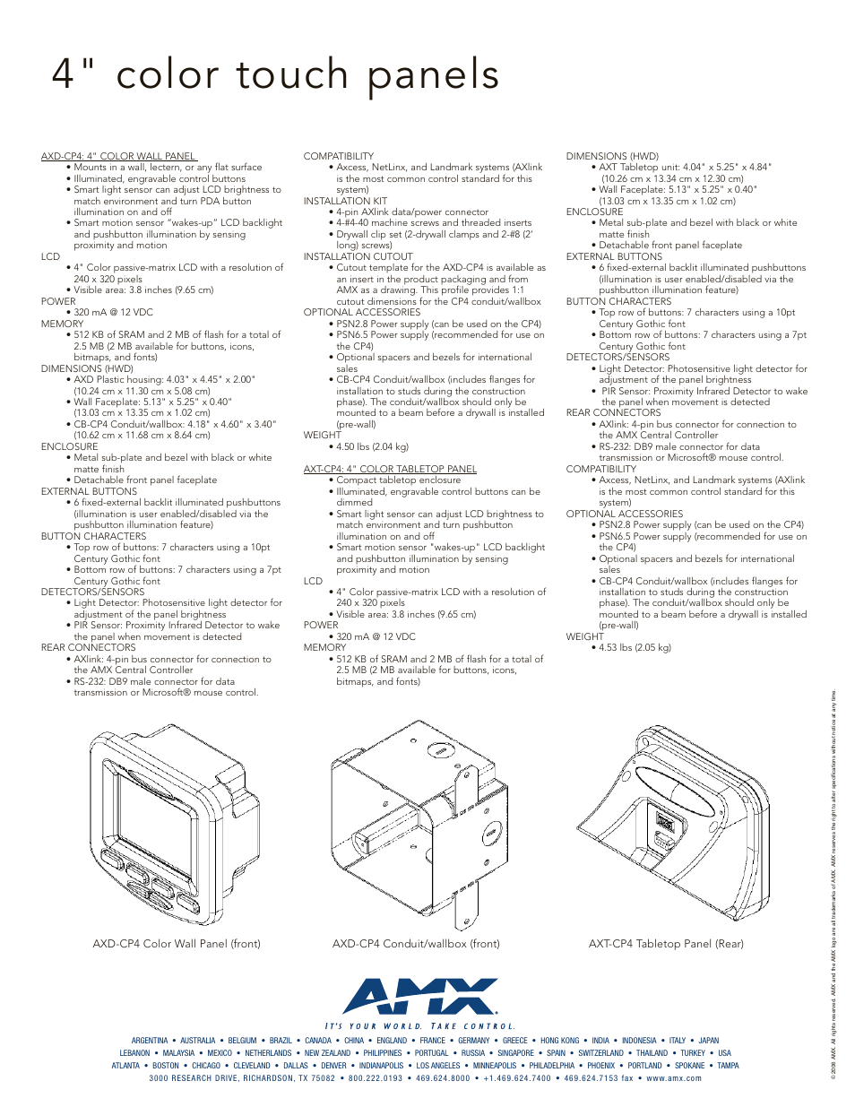 4" color touch panels | AMX AXT-CP4 User Manual | Page 2 / 2