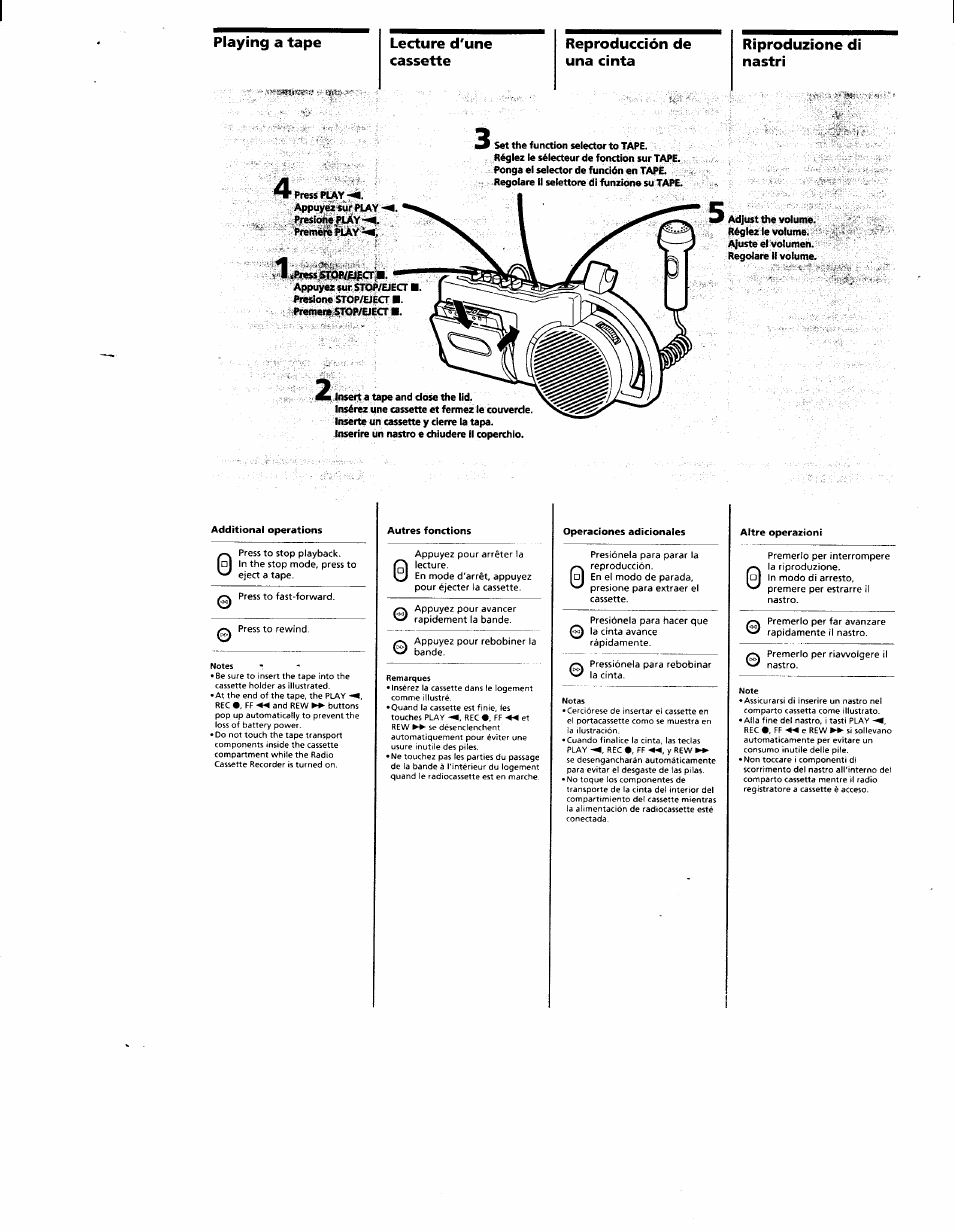 Additional operations, Autres fonctions, Operaciones adicionales | Altre operazioni | Sony CFM-2300 User Manual | Page 2 / 8