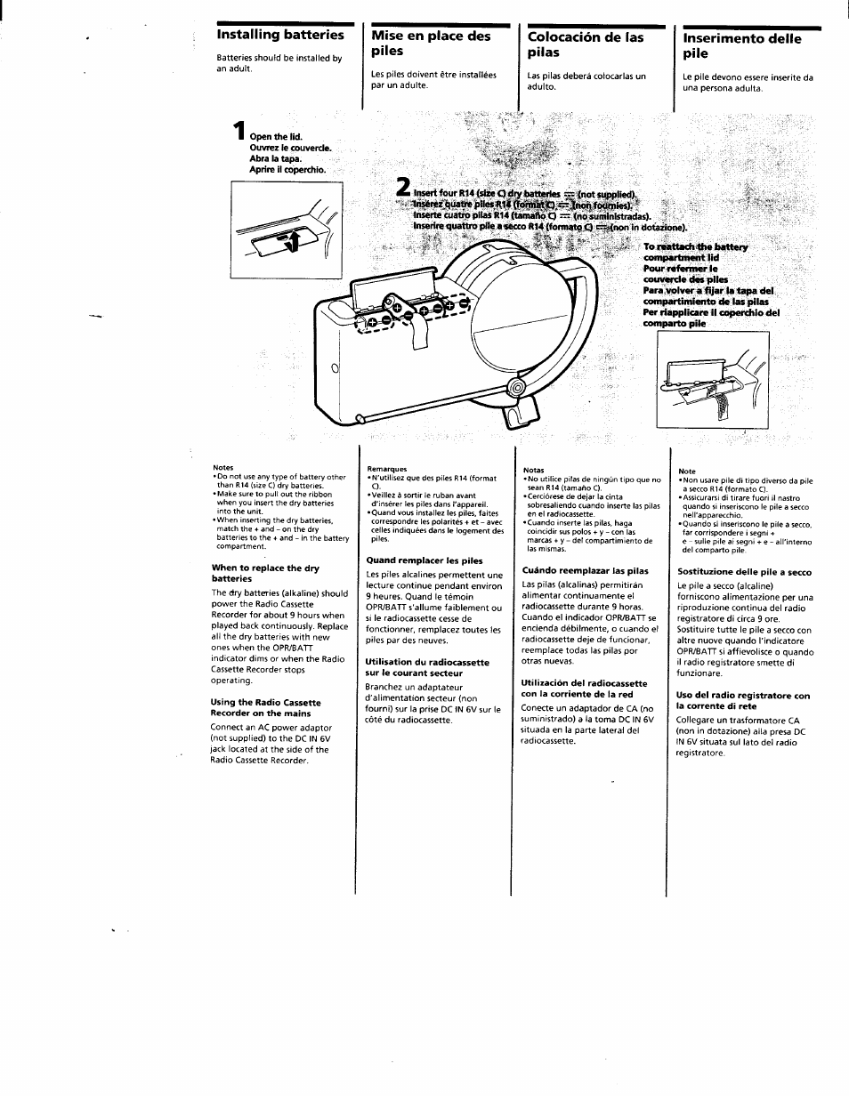 Piles pilas pile | Sony CFM-2300 User Manual | Page 5 / 8