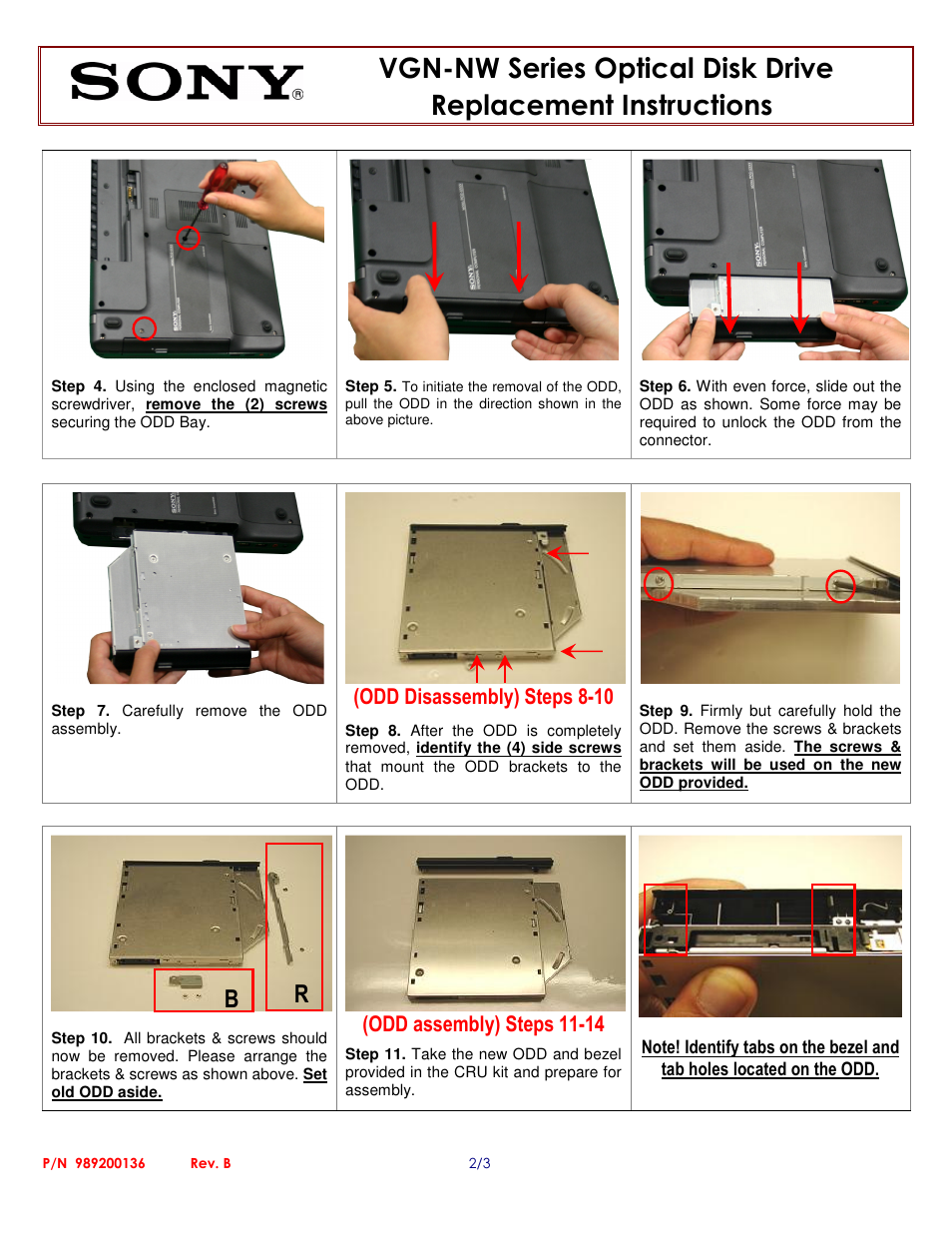 Odd disassembly) steps 8-10, Odd assembly) steps 11-14 | Sony VGN-NW180J User Manual | Page 2 / 3