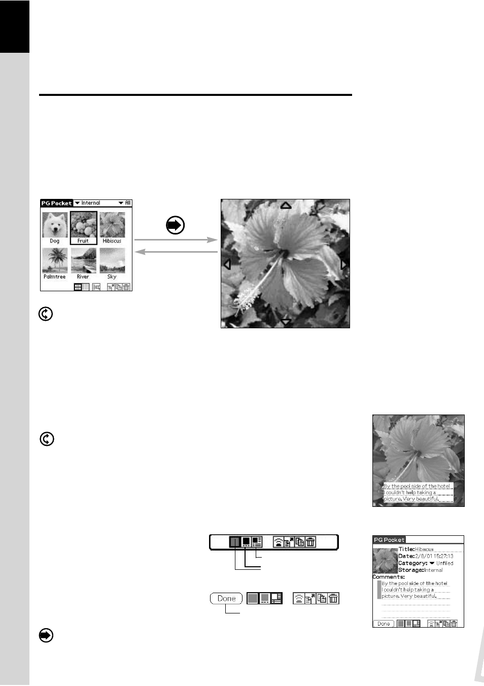 Browsing pictures, Viewing and organizing pictures | Sony PEG-S360 User Manual | Page 14 / 31