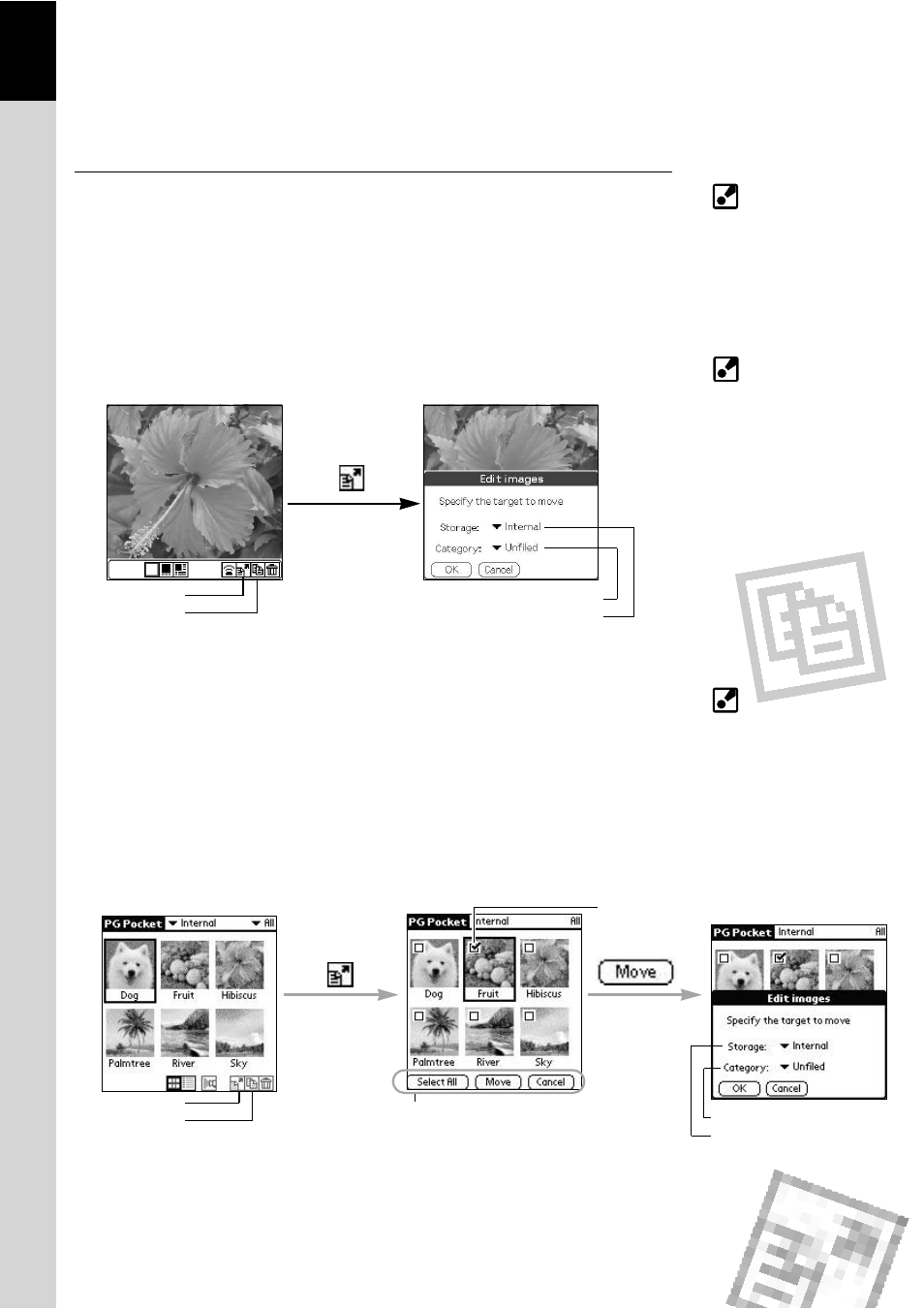 Moving or copying, Viewing and organizing pictures | Sony PEG-S360 User Manual | Page 18 / 31