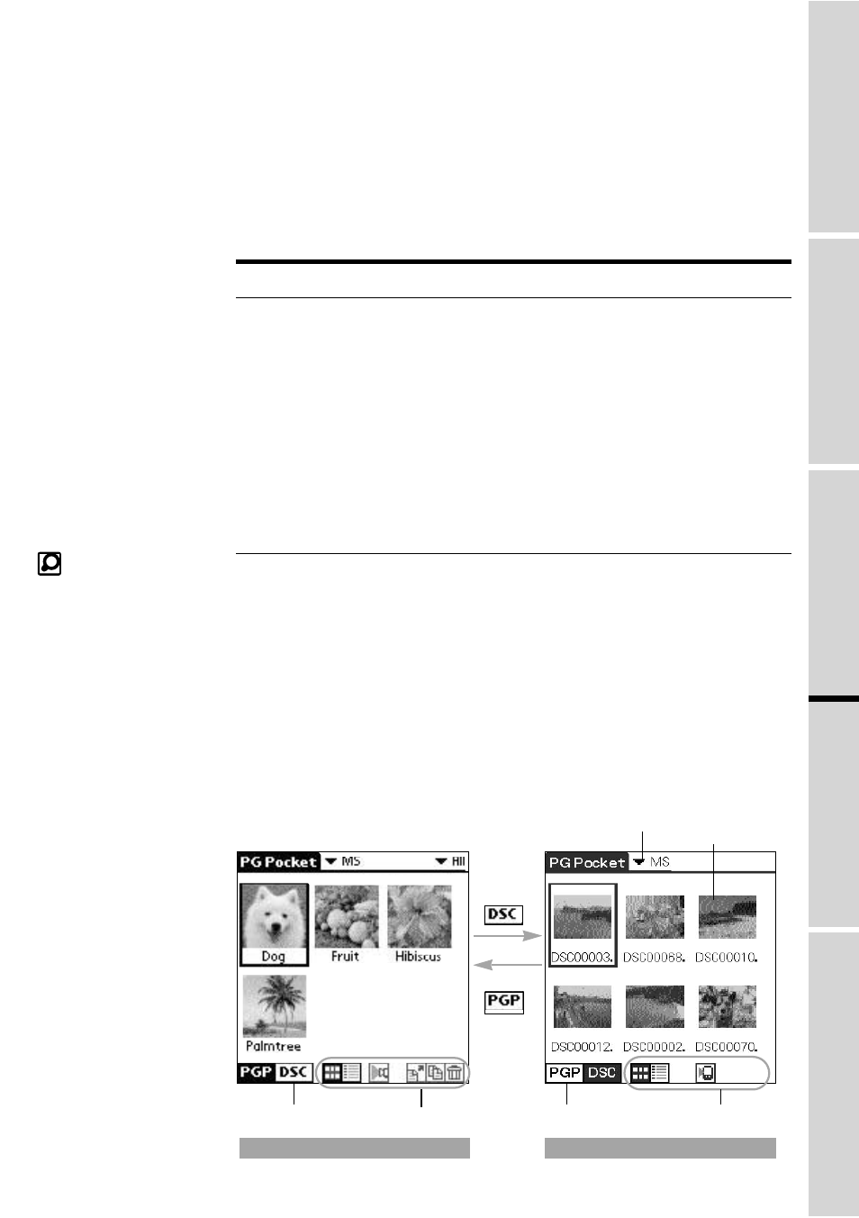 Handling pictures on a memory stick media, Pictures taken by a digital still camera, Browsing the pictures on memory stick media | Sony PEG-S360 User Manual | Page 21 / 31