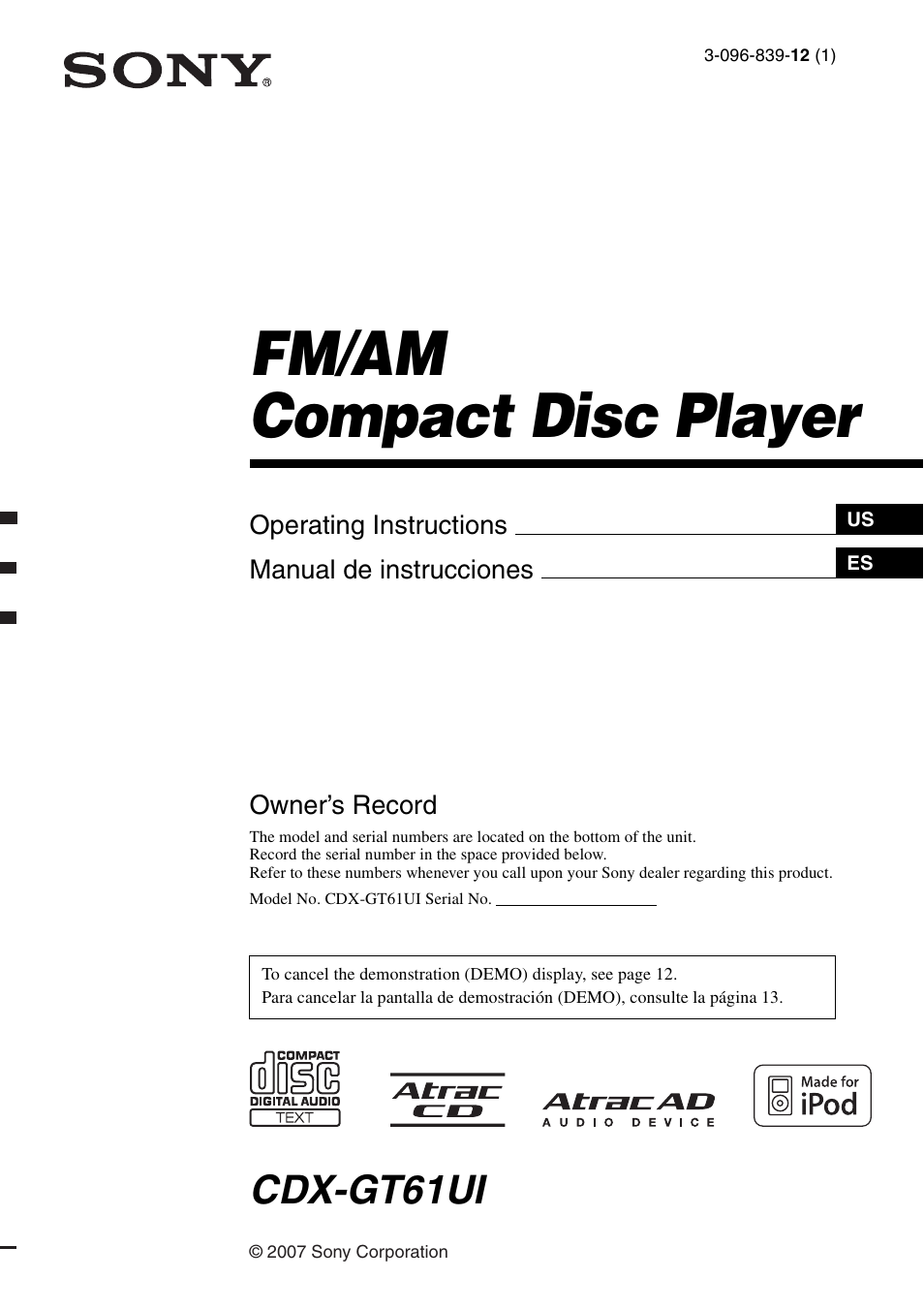 Sony CDX-GT61UI User Manual | 44 pages