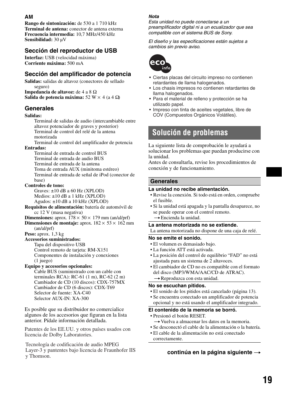 Solución de problemas | Sony CDX-GT61UI User Manual | Page 39 / 44