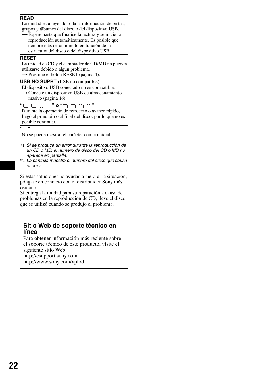 Sitio web de soporte técnico en línea | Sony CDX-GT61UI User Manual | Page 42 / 44