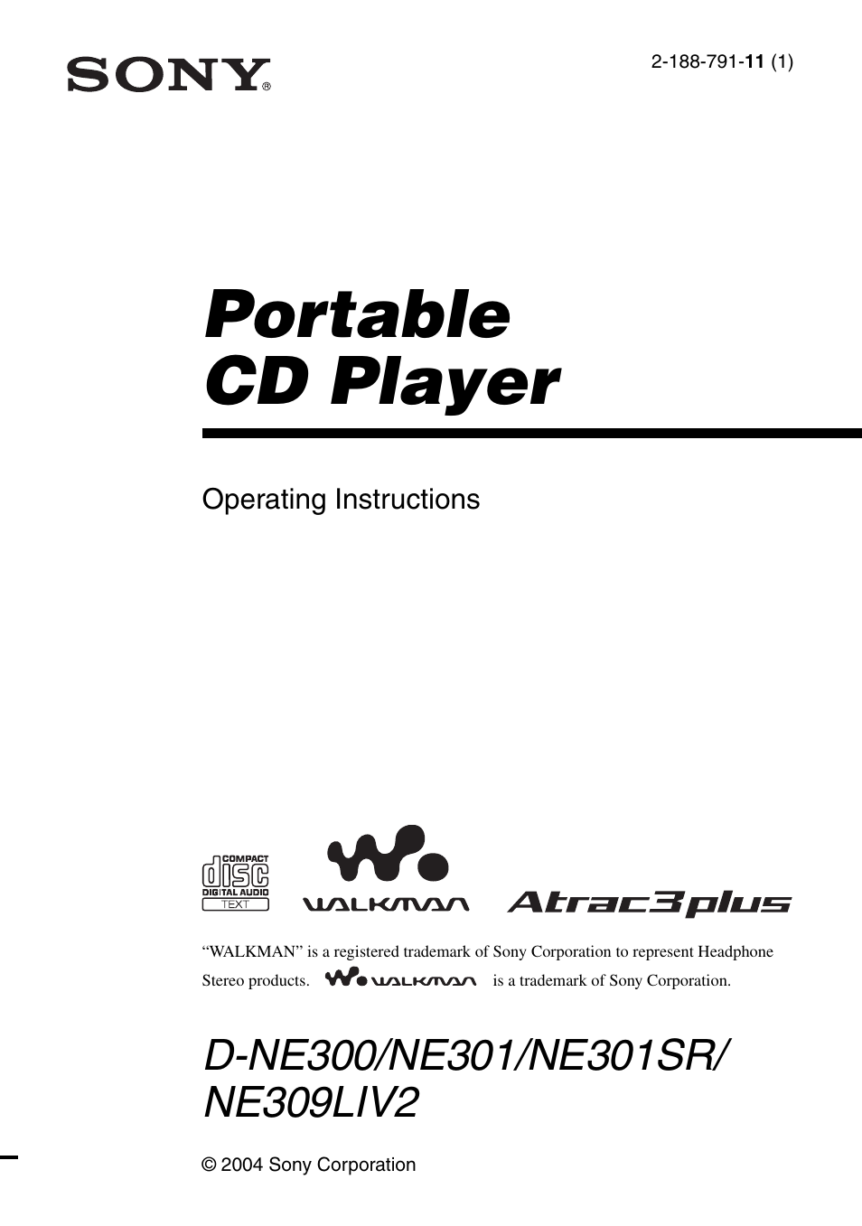 Sony D-NE309LIV2 User Manual | 36 pages