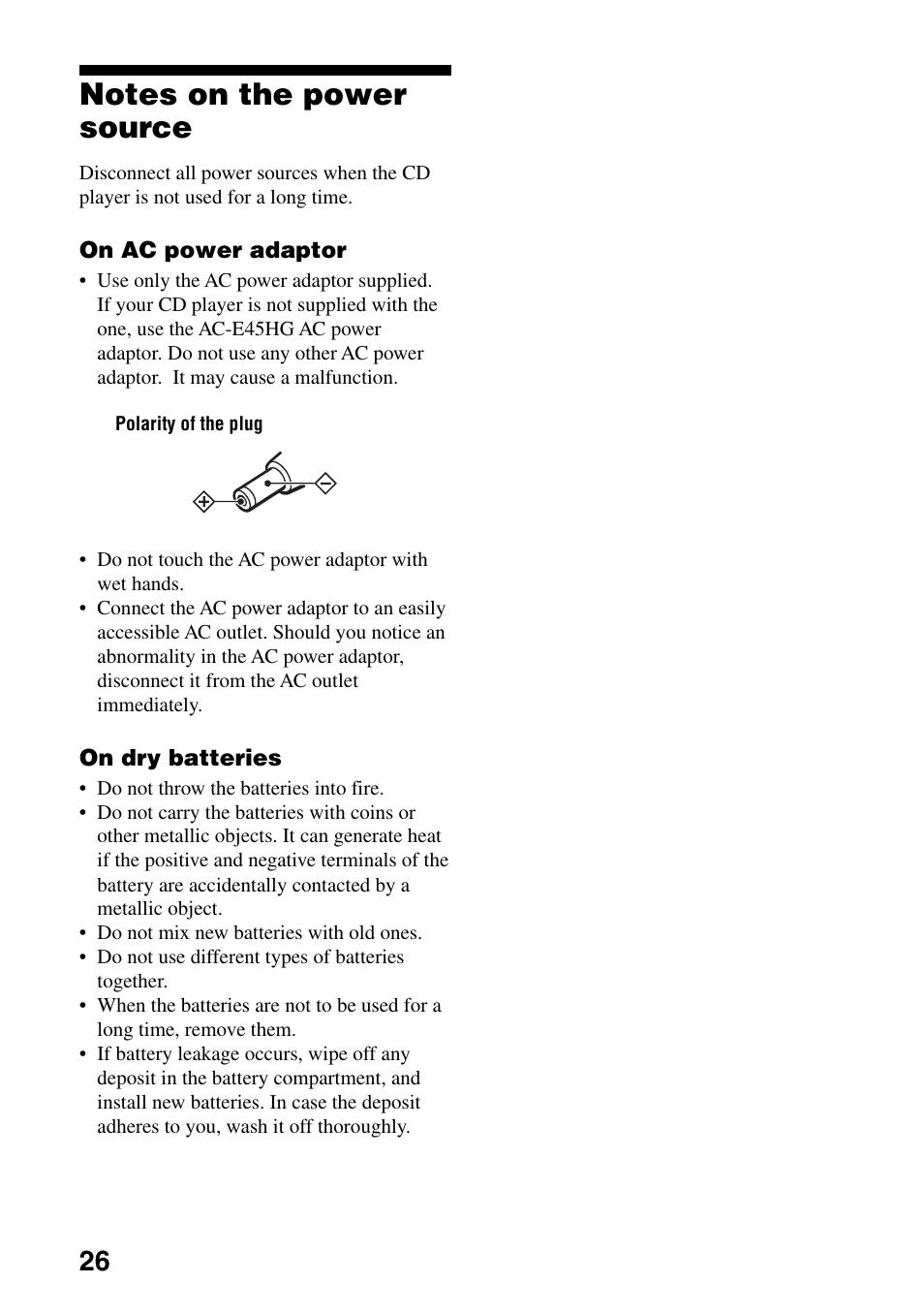 Notes on the power source | Sony D-NE309LIV2 User Manual | Page 26 / 36