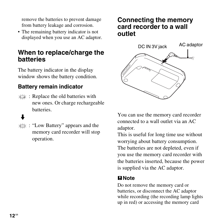 When to replace/charge the batteries | Sony ICD-LX30 User Manual | Page 12 / 59